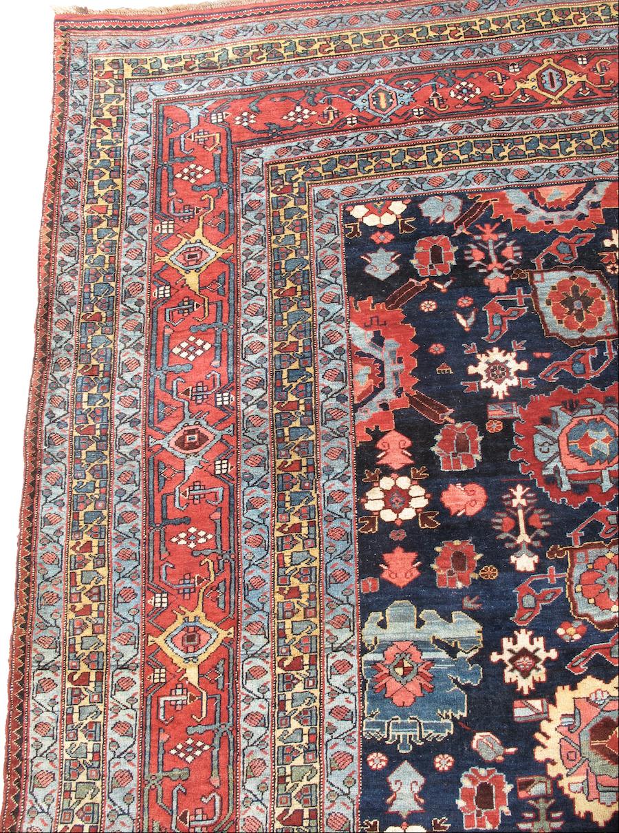 Hand-Knotted Large Antique Persian Bidjar Carpet, Late 19th Century For Sale