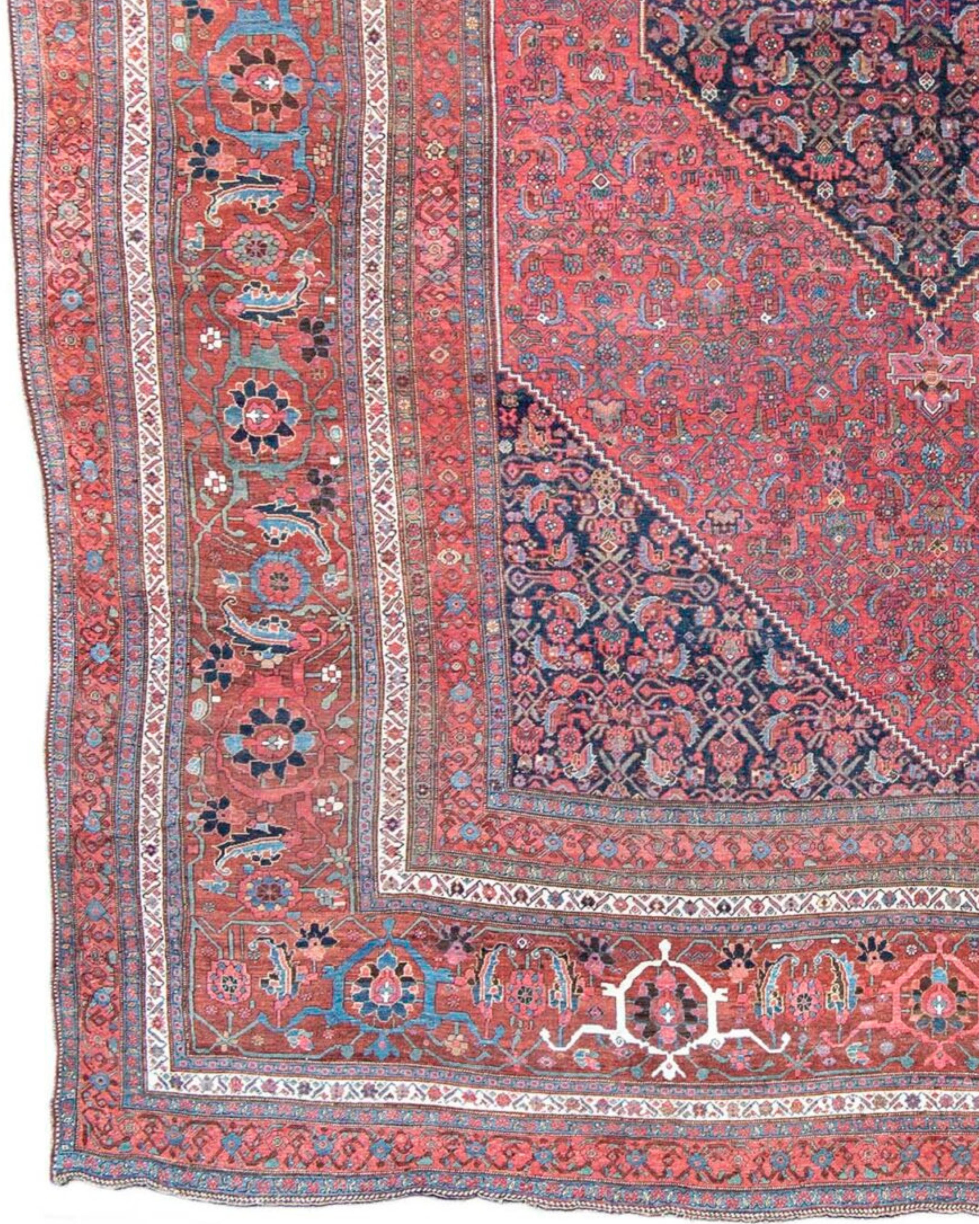 Hand-Knotted Large Antique Persian Bidjar Carpet, Late 19th Century For Sale