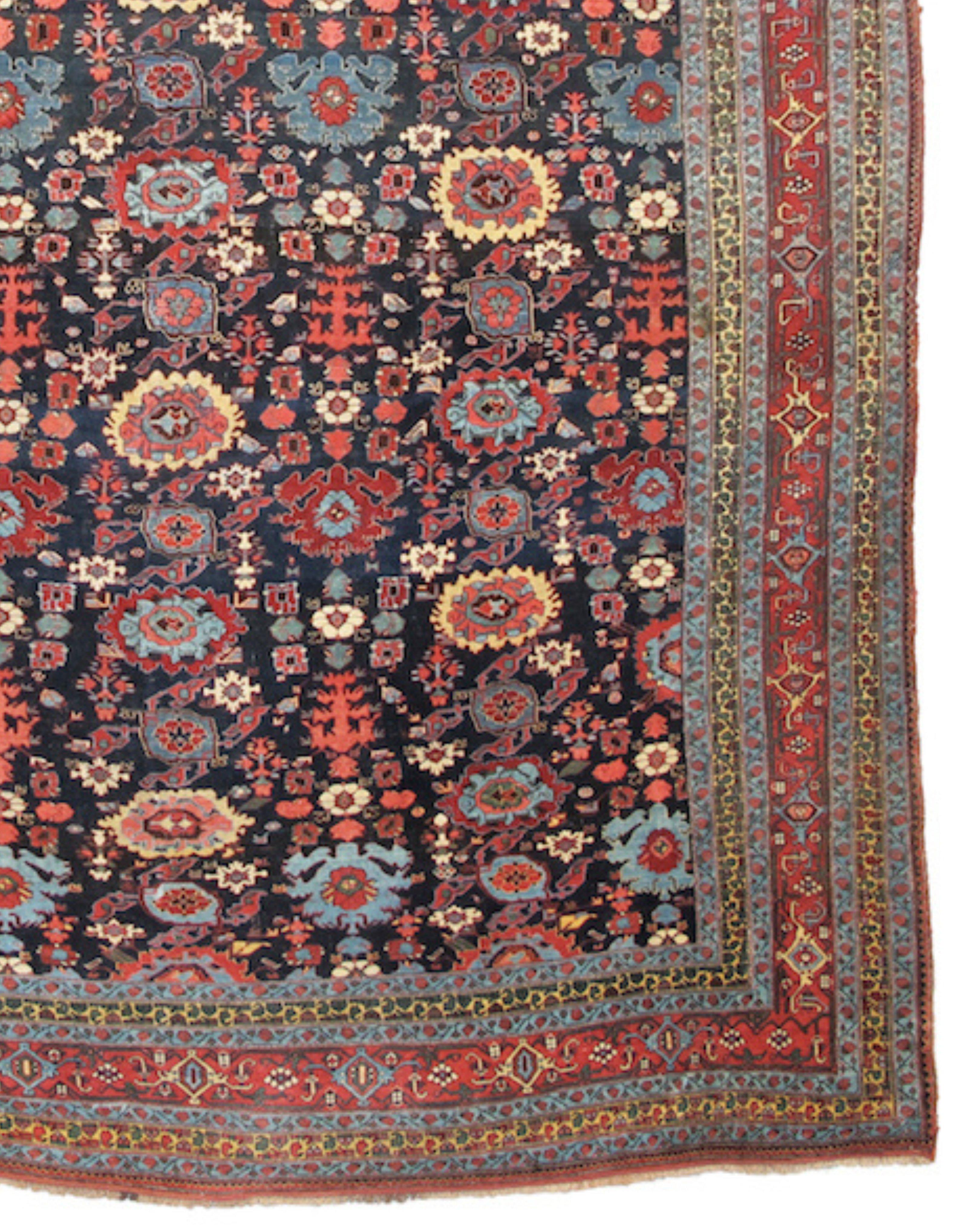 Wool Large Antique Persian Bidjar Carpet, Late 19th Century For Sale