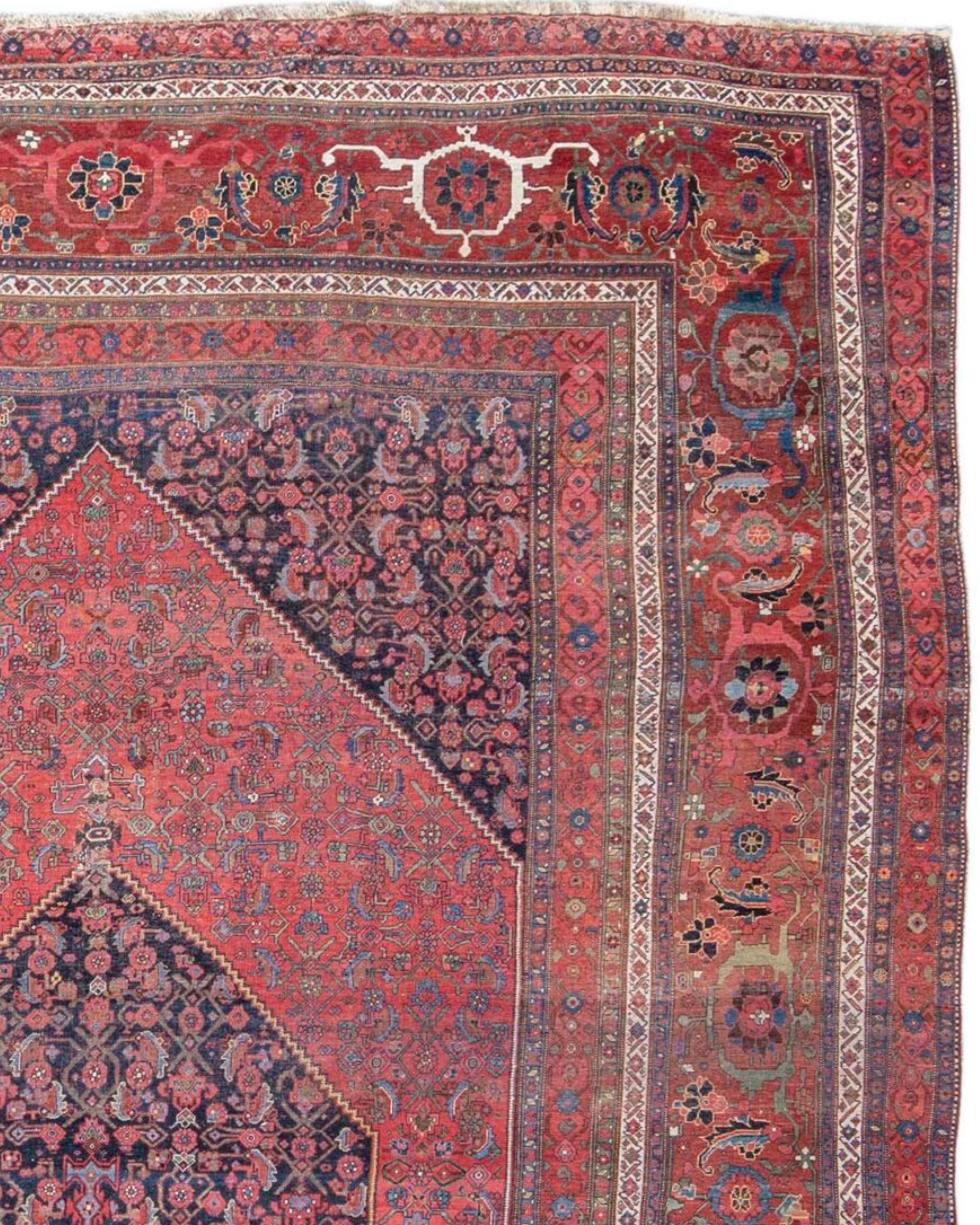 Wool Large Antique Persian Bidjar Carpet, Late 19th Century For Sale
