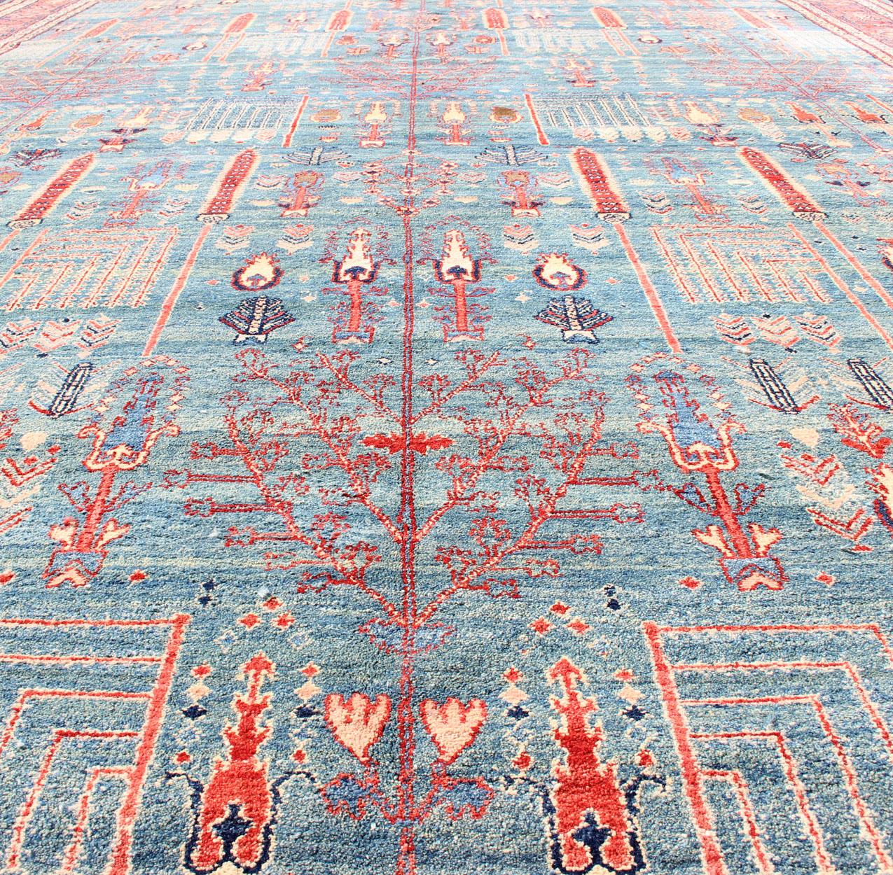 Tapis Bidjar Design avec fond bleu ciel et motifs de jardins complexes11'9 x 18'0 en vente 6