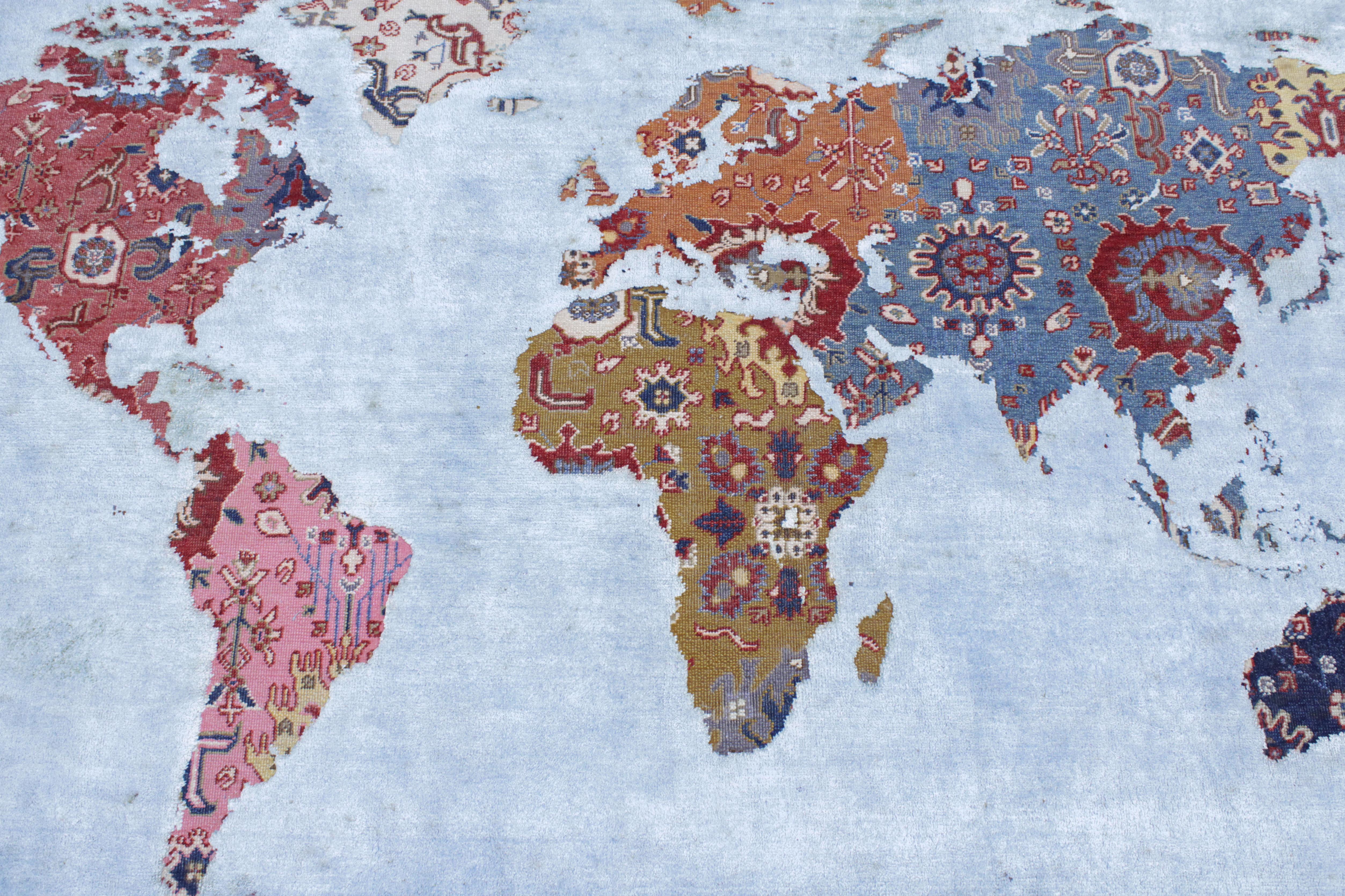 Noué à la main Bidjar Paddington World Rug Map Day Version de Jan Kath
