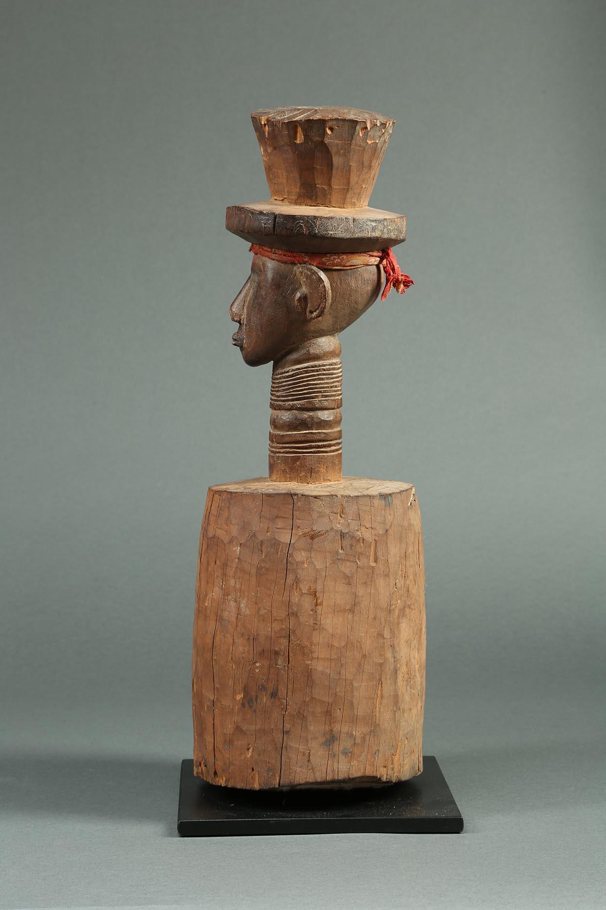 Hand-Carved Bidjogo Tribal Altar Sculpture with Head, Guinea-Bissau, Africa