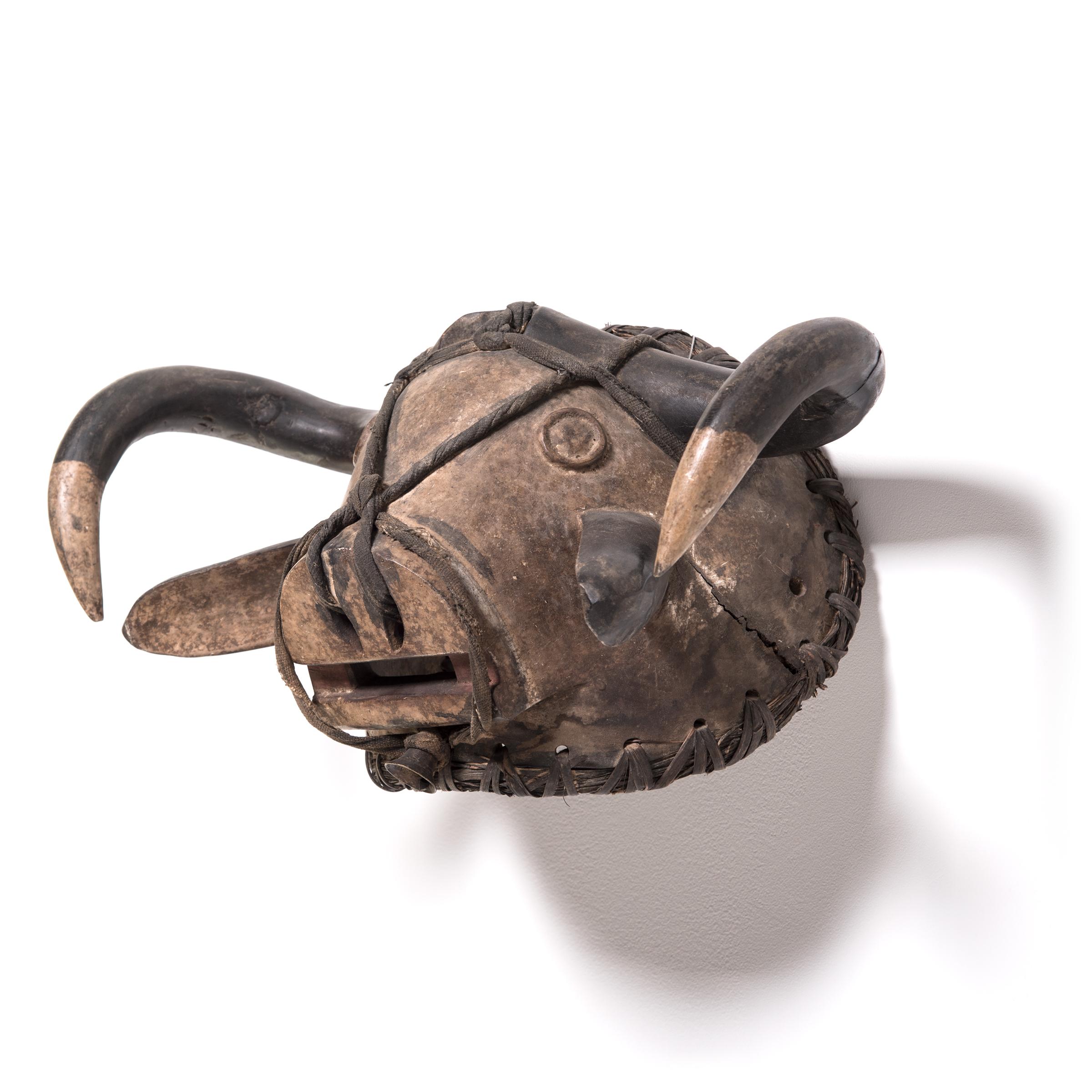 After oxen were introduced to Guinea Bissau by Portuguese sailors in the 15th century, its strength, aggression, and nobility quickly became integrated into their initiation rituals. The organic curves and expressive features of this mask helped