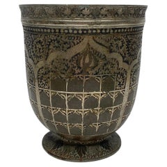 Antique Bidri silver inlaid mortar, India, 19th Century