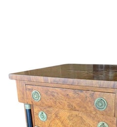 Small Biedermeier Nightstand/Commode in Honey Tone Burled Wood/ Ebony Columns