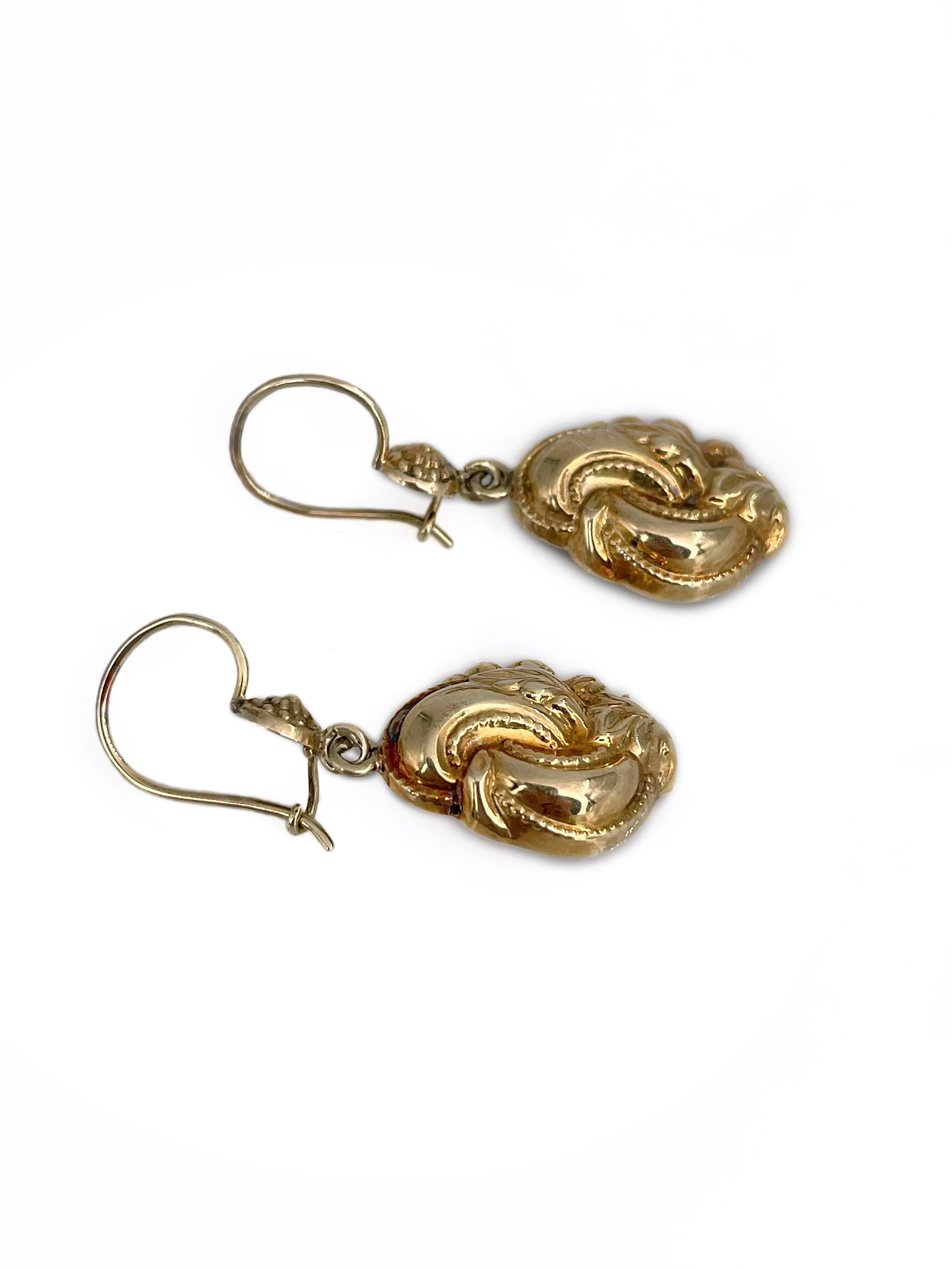 Biedermeier 14 Karat Gold Floral Design Dangle Earrings In Good Condition In Vilnius, LT