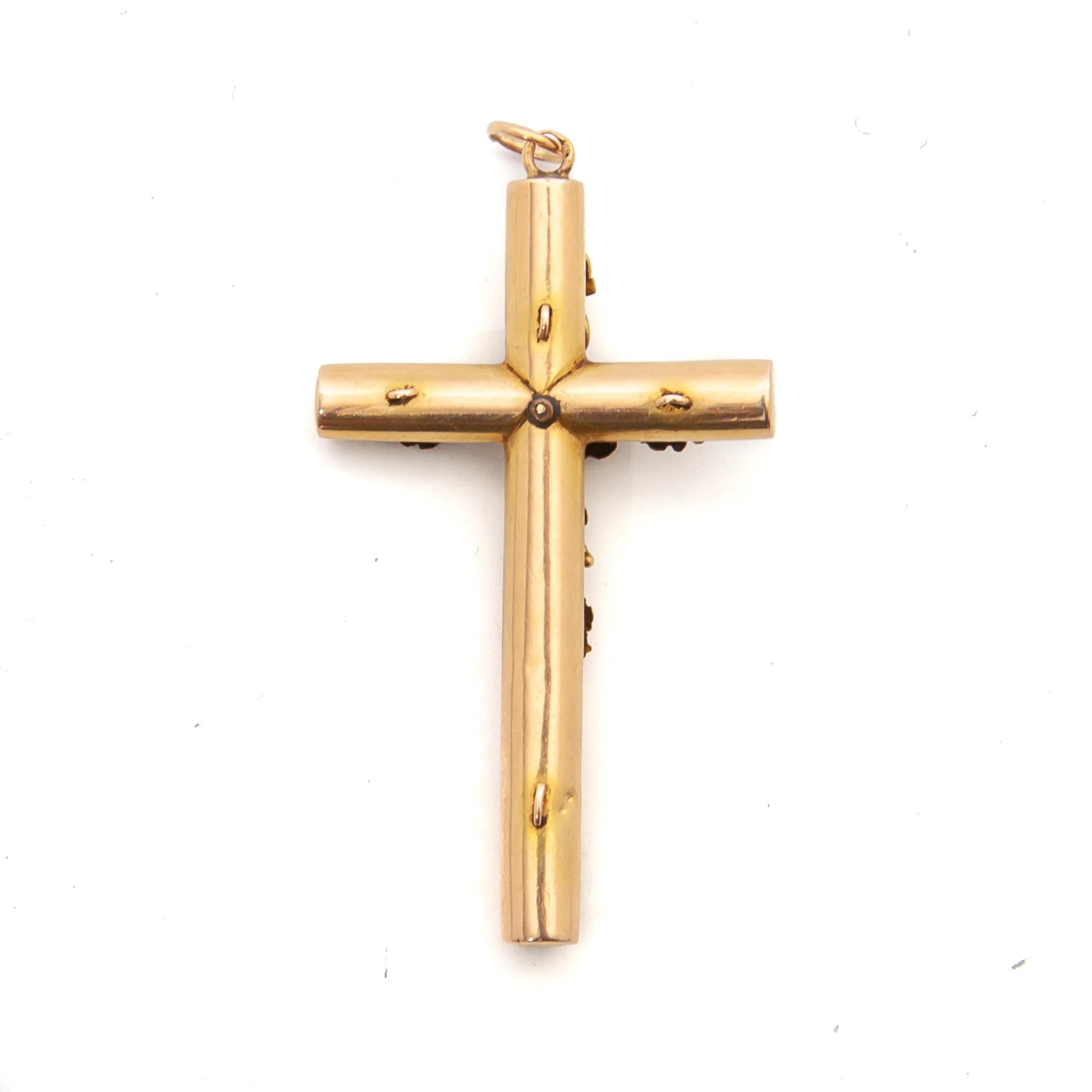 Women's or Men's Antique Victorian Gold and Seed Pearl Cross Pendant For Sale