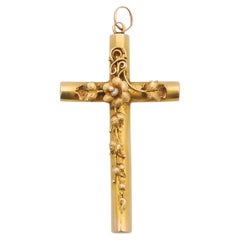 Antique Victorian Gold and Seed Pearl Cross Pendant