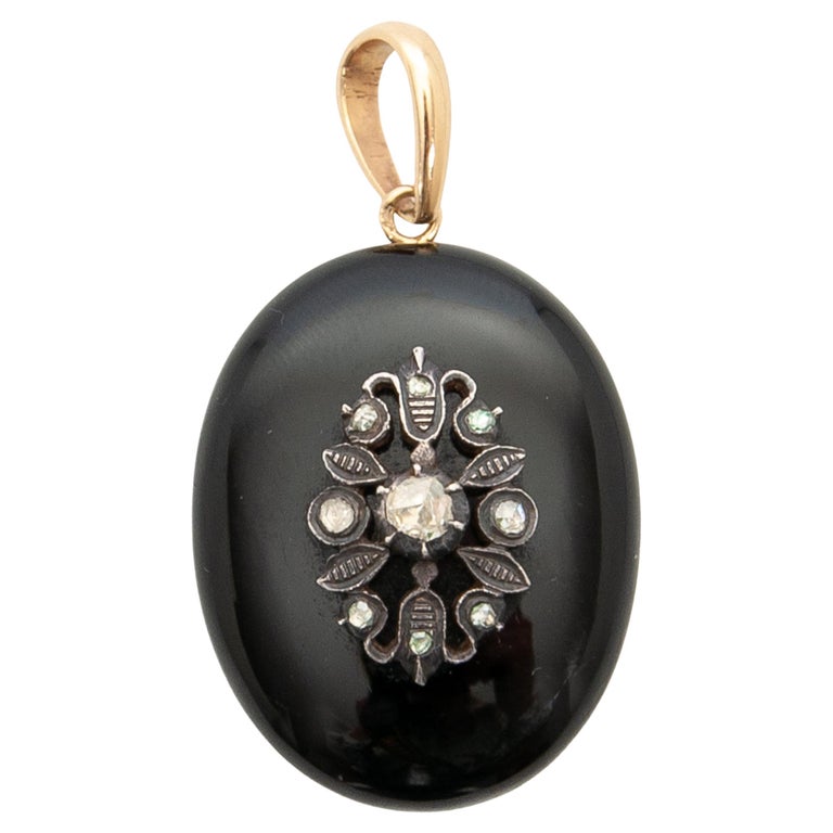 Late Victorian Diamond and Onyx Mourning Locket Pendant For Sale