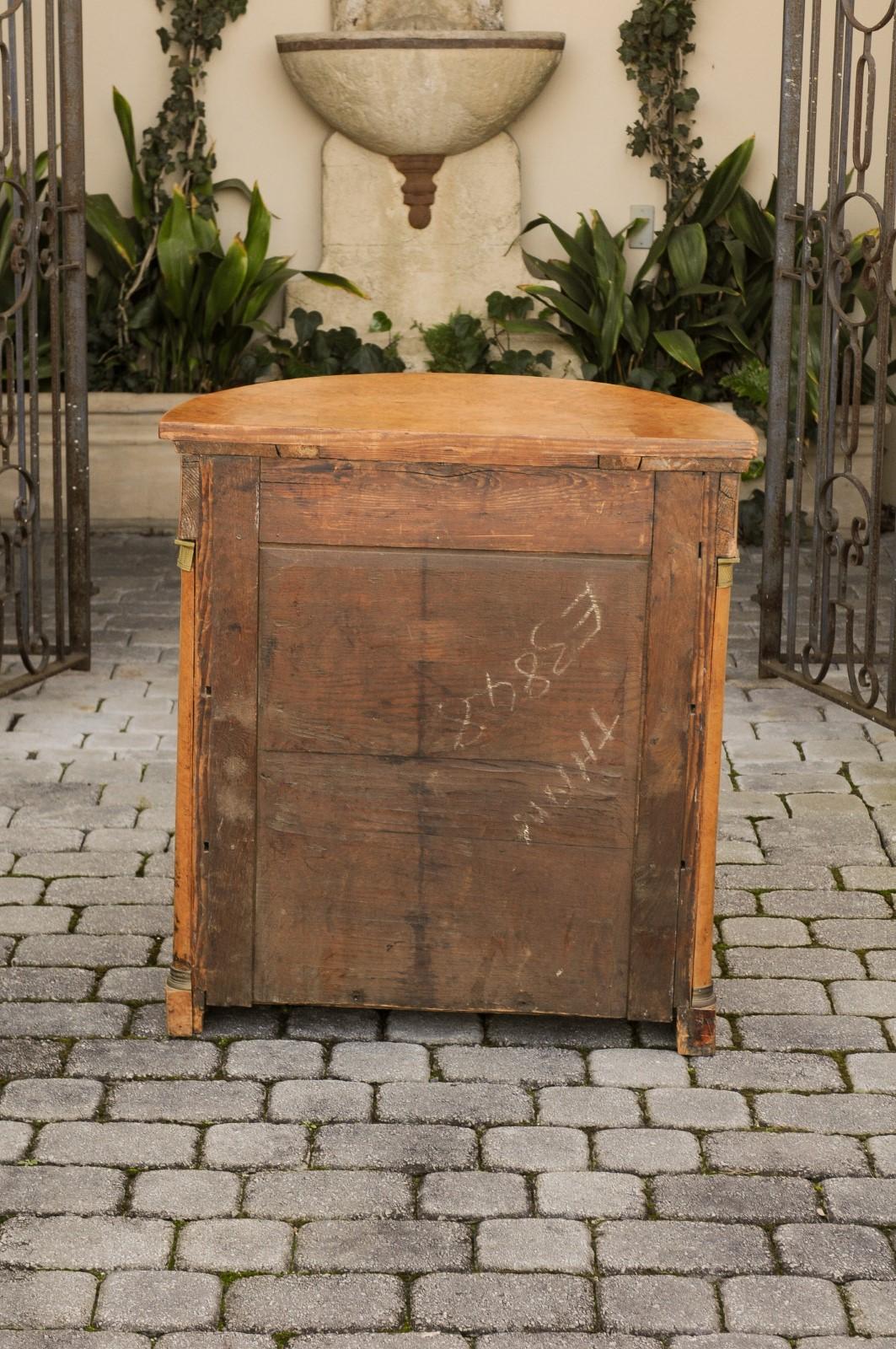 Biedermeier 1840s Birch Bow Front Cabinet with Bronze Capitals, Drawer and Door 4