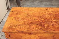 Biedermeier 1840s Burl Walnut Three-drawer Commode with Ebonized Semi-Columns