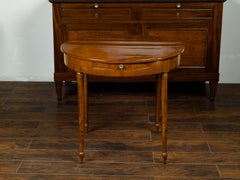 Biedermeier 1840s Walnut Table with Round Top, One Drawer and Cylindrical Legs