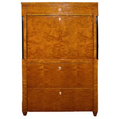 Biedermeier 1930s Drop-Leaf Desk or Bar with Double Cabinets and 2 Large Drawers