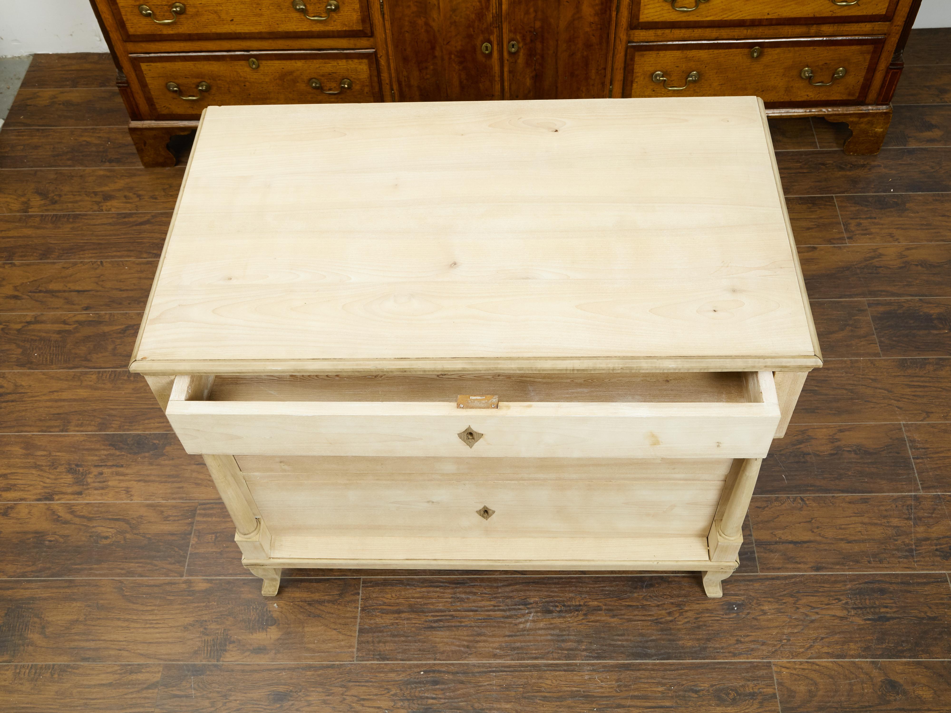 Biedermeier 19th Century Bleached Three-Drawer Commode with Petite Columns In Good Condition In Atlanta, GA