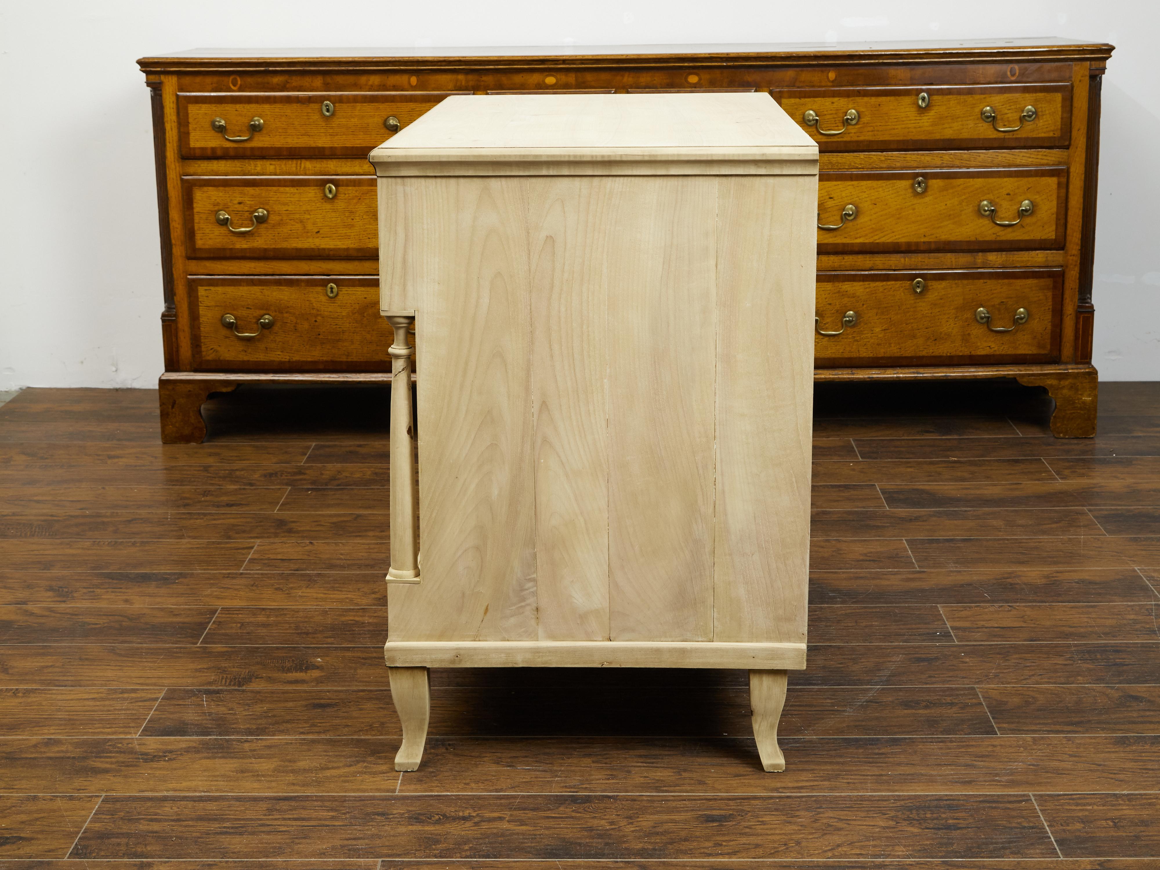 Biedermeier 19th Century Bleached Three-Drawer Commode with Petite Columns 1