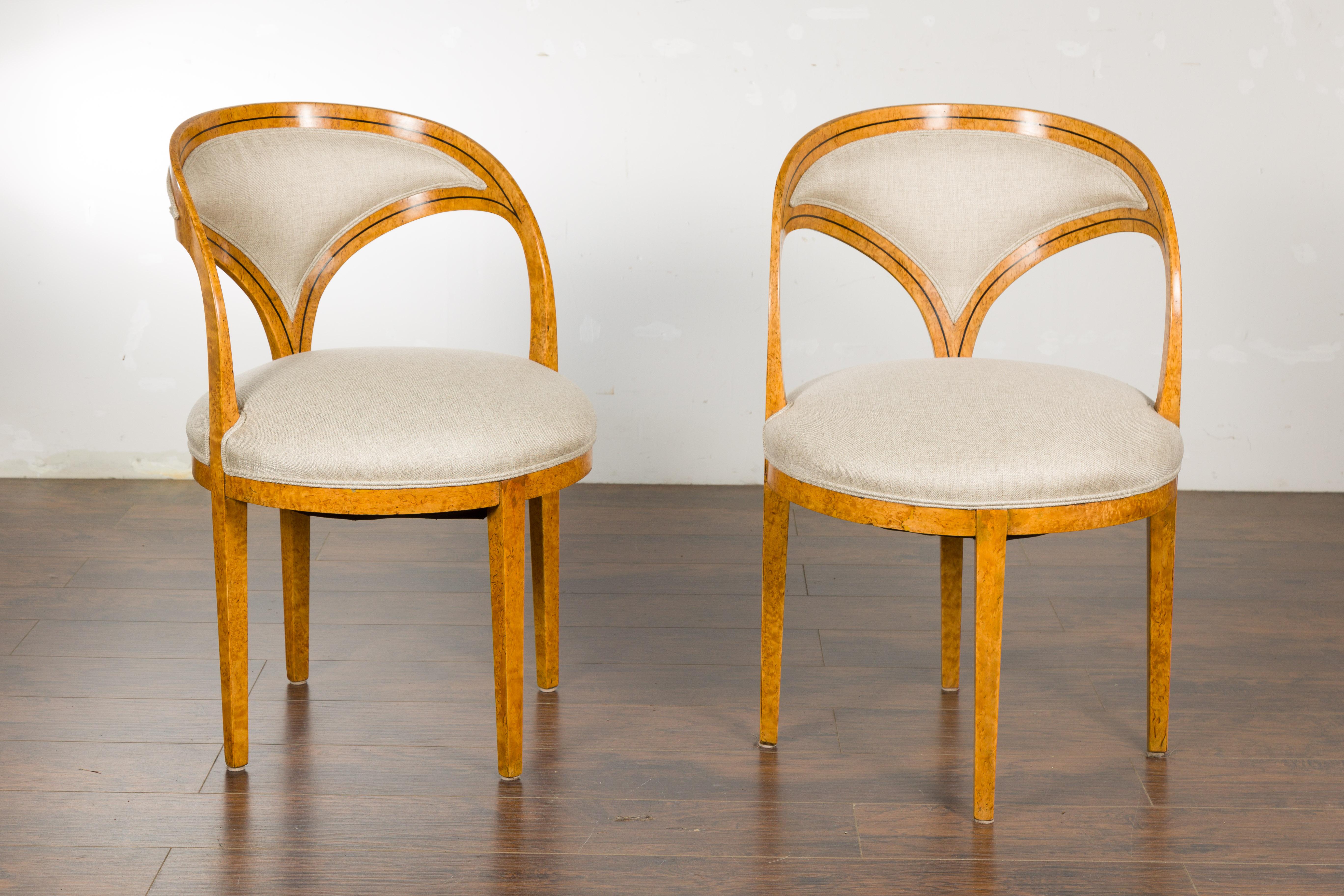 Biedermeier 19th Century Chairs with Ebonized Accents and New Upholstery, a Pair For Sale 7