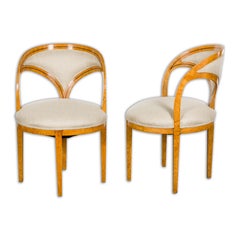 Biedermeier 19th Century Chairs with Ebonized Accents and New Upholstery, a Pair