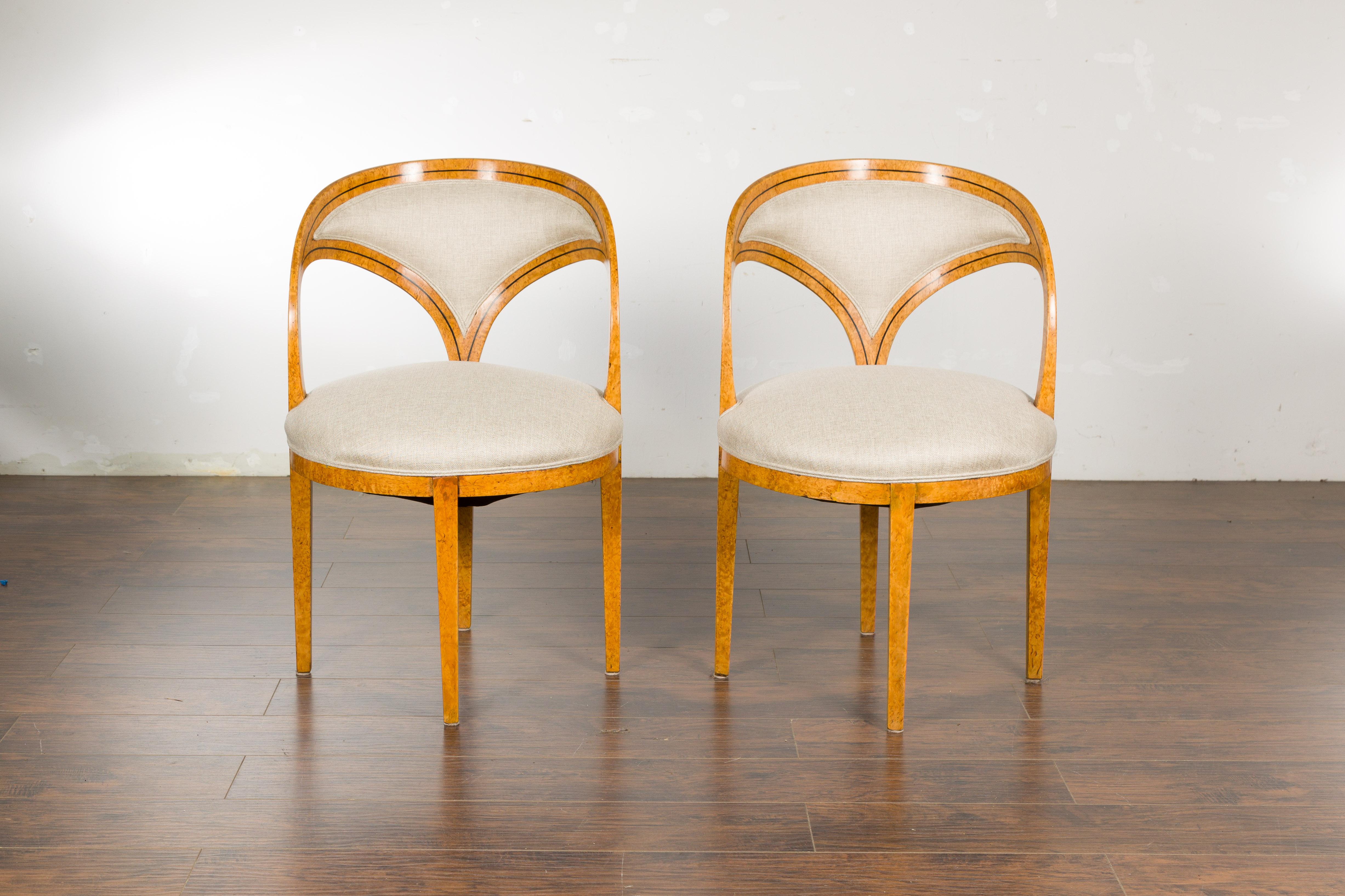 Austrian Biedermeier 19th Century Chairs with Ebonized Accents and New Upholstery, a Pair For Sale