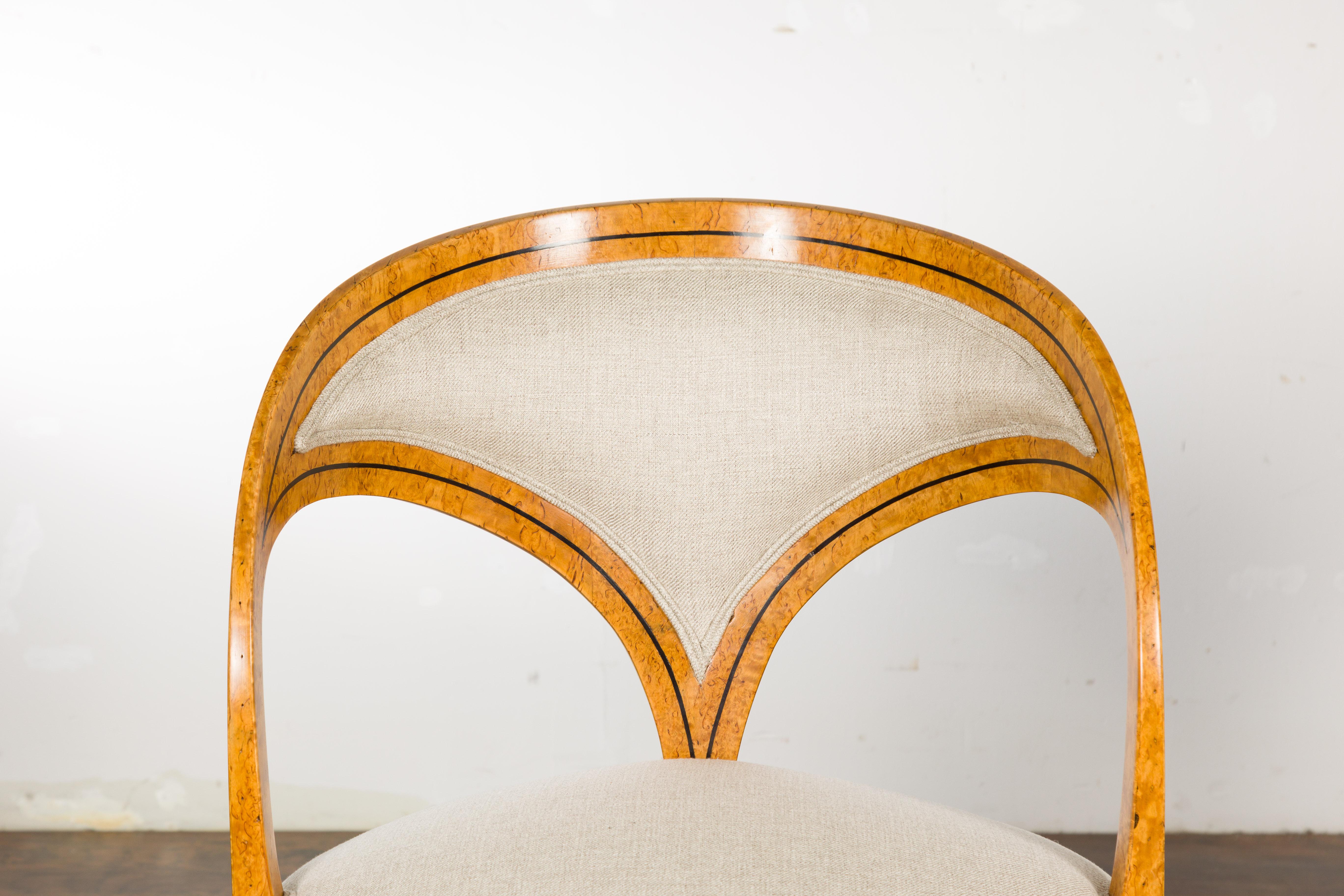 Biedermeier 19th Century Chairs with Ebonized Accents and New Upholstery, a Pair For Sale 1