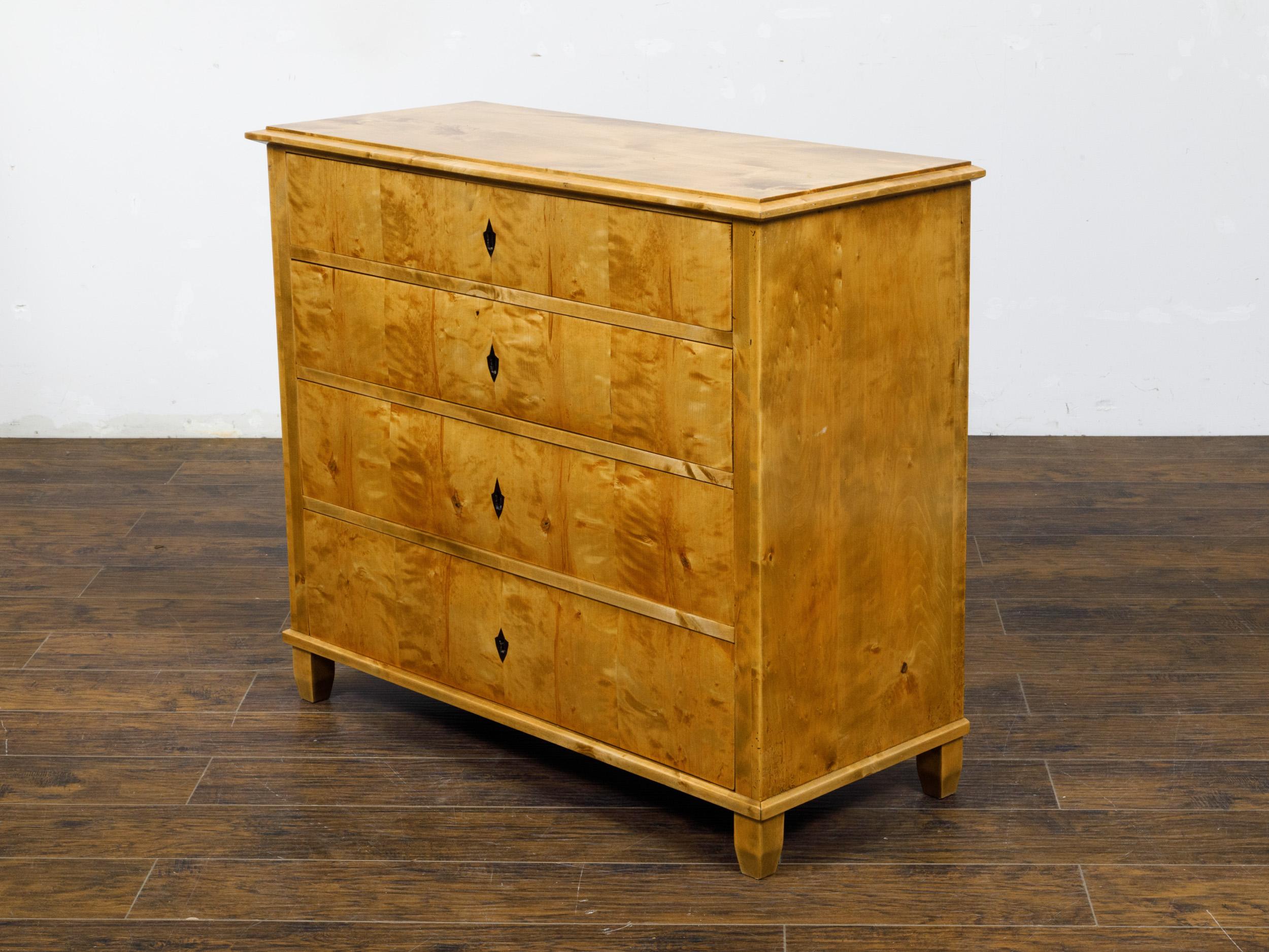 Austrian Biedermeier 19th Century Maple Wood Four-Drawer Chest with Inlaid Escutcheon