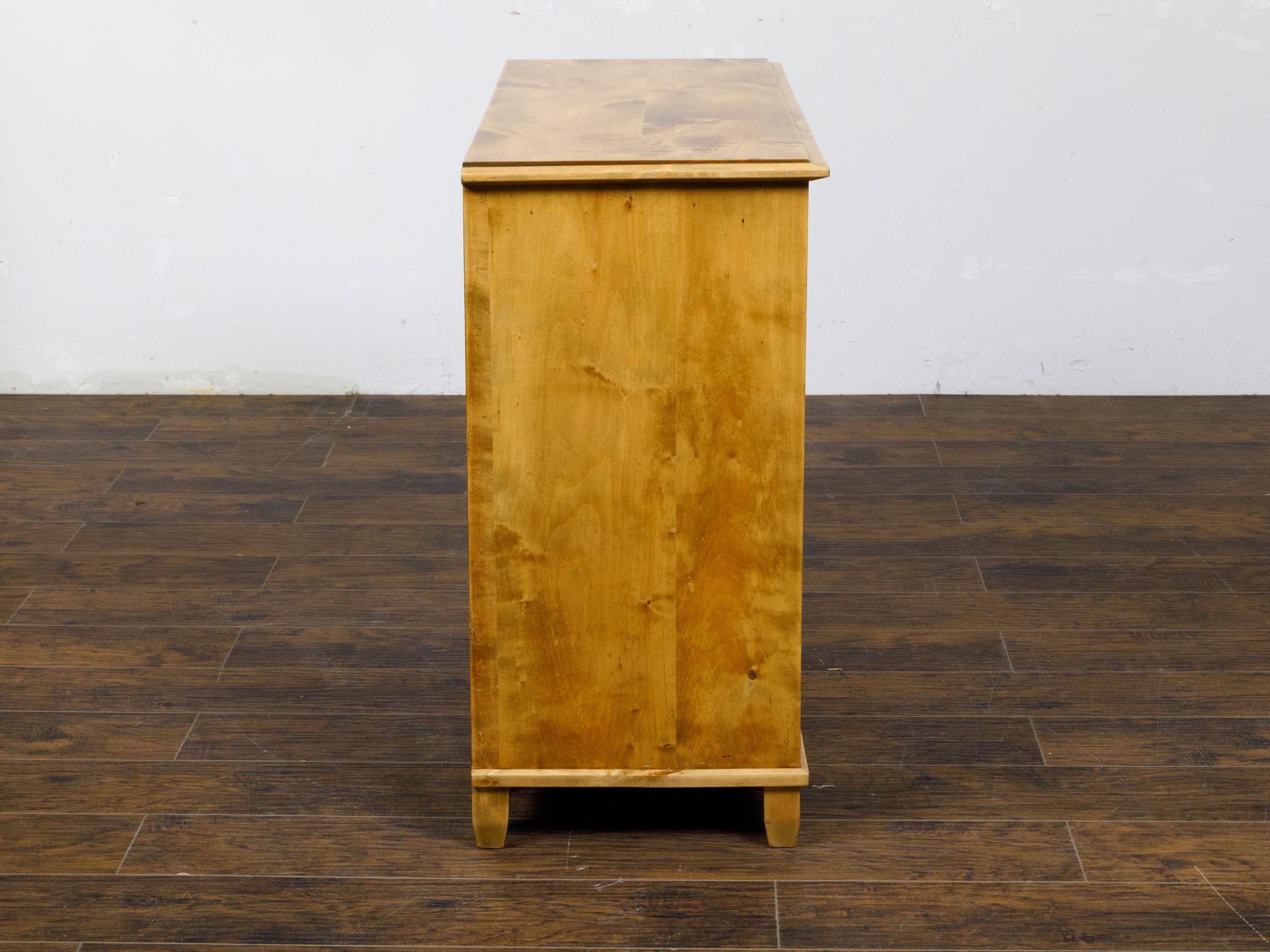 Biedermeier 19th Century Maple Wood Four-Drawer Chest with Inlaid Escutcheon 1