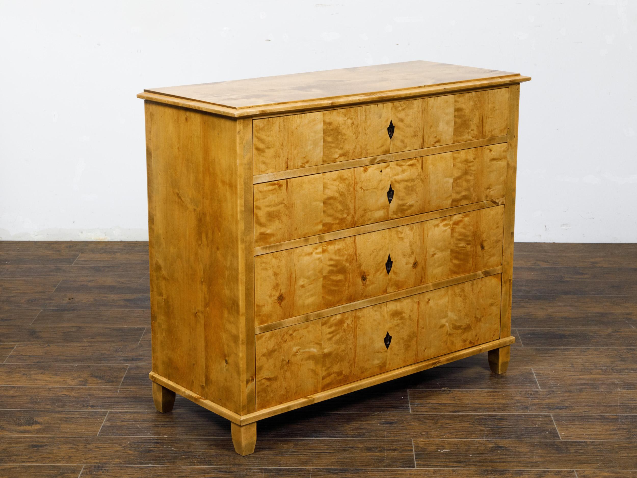 Biedermeier 19th Century Maple Wood Four-Drawer Chest with Inlaid Escutcheon 2