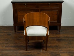 Biedermeier 19th Century Walnut Barrel Back Armchair with New Upholstery