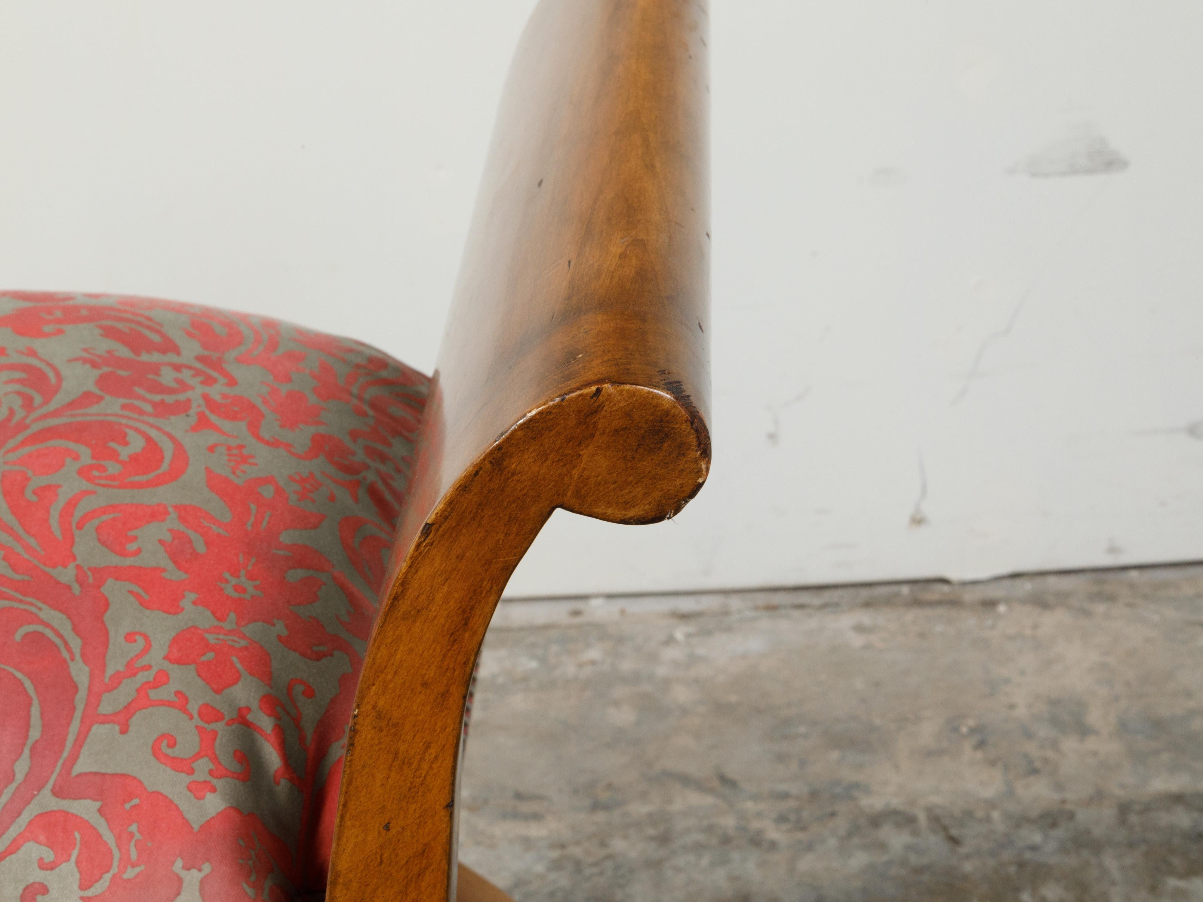 Biedermeier 19th Century X-Form Stool with Out-Scrolling Arms and Cushion For Sale 2