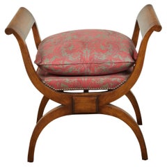 Biedermeier 19th Century X-Form Stool with Out-Scrolling Arms and Cushion