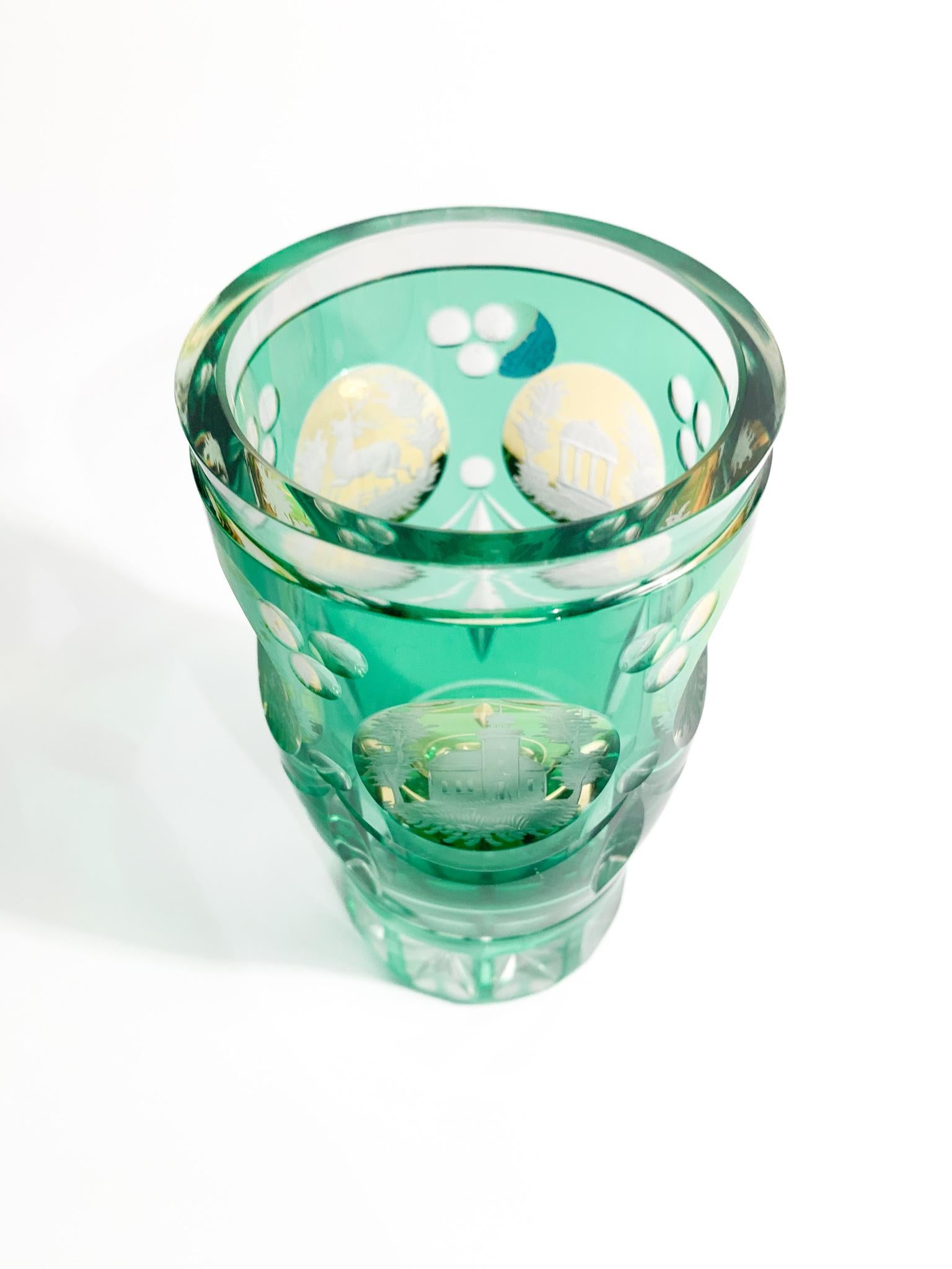 Biedermeier Acid-decorated Green and Yellow Crystal Glass from the 19th Century 5