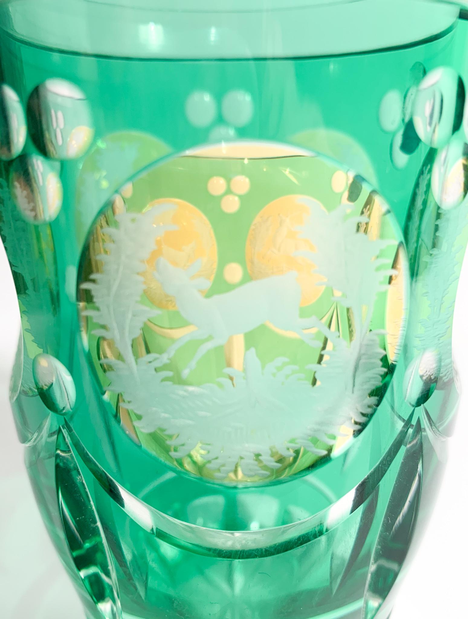 Biedermeier Acid-decorated Green and Yellow Crystal Glass from the 19th Century 7
