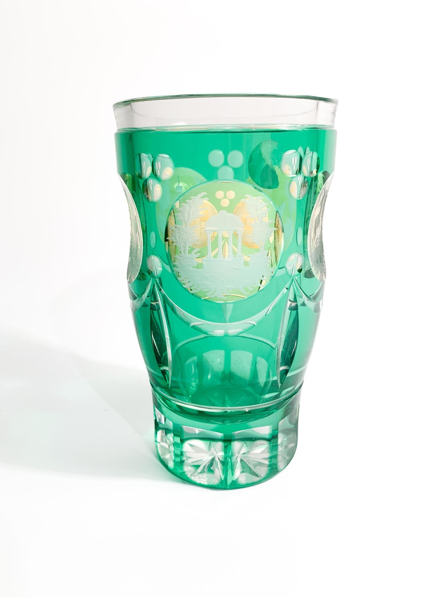 Biedermeier Acid-decorated Green and Yellow Crystal Glass from the 19th Century 9