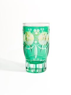 Biedermeier Acid-decorated Green and Yellow Crystal Glass from the 19th Century