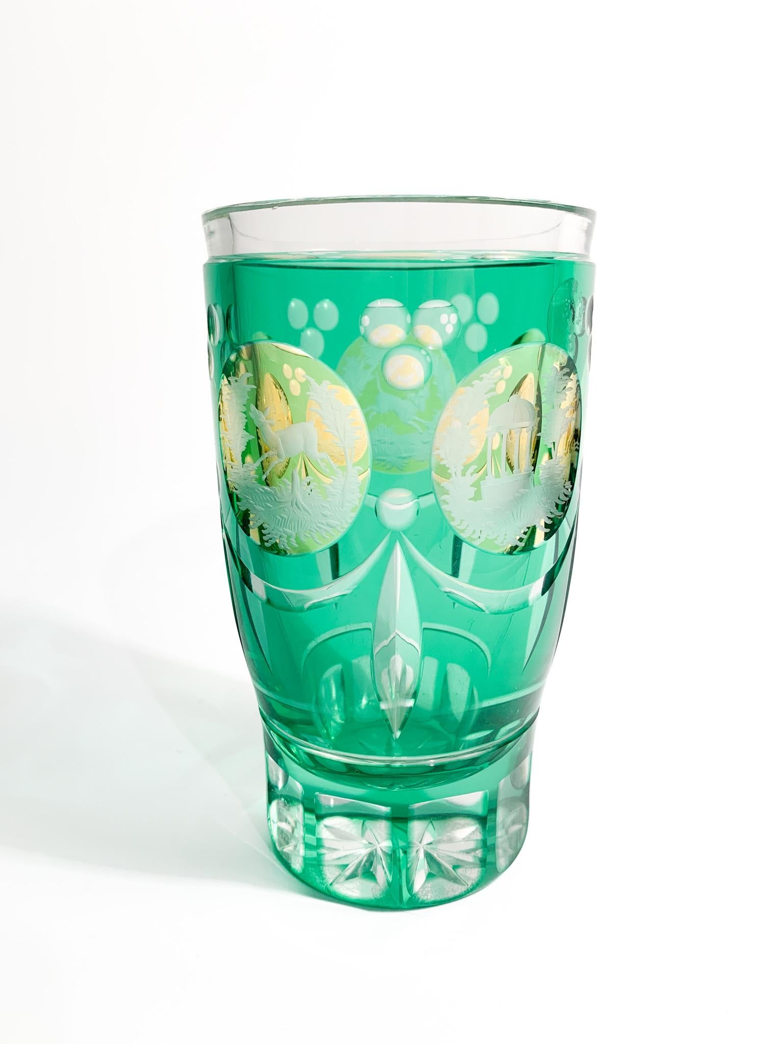 Biedermeier Acid-decorated Green and Yellow Crystal Glass from the 19th Century In Good Condition In Milano, MI