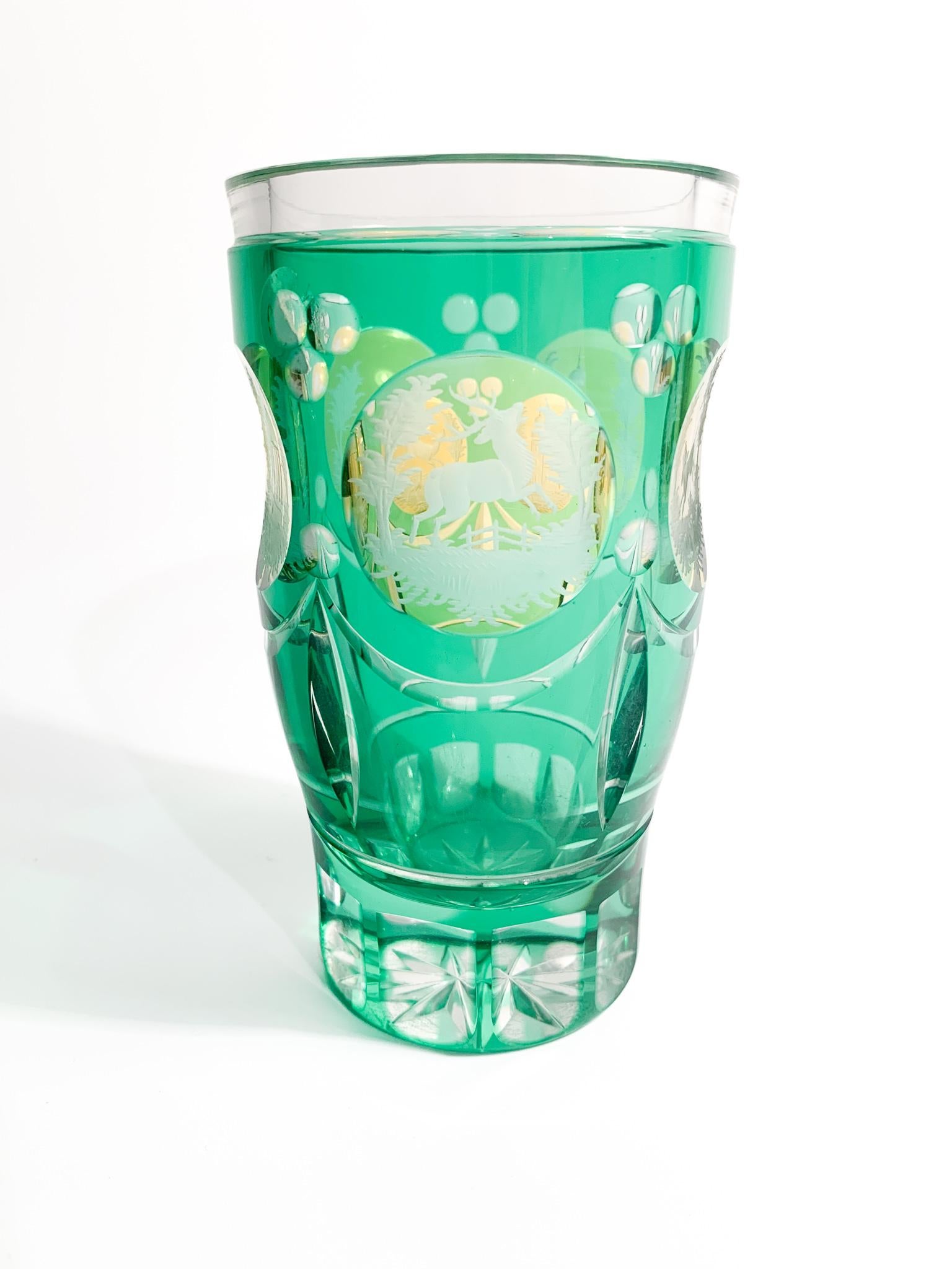 Biedermeier Acid-decorated Green and Yellow Crystal Glass from the 19th Century 2
