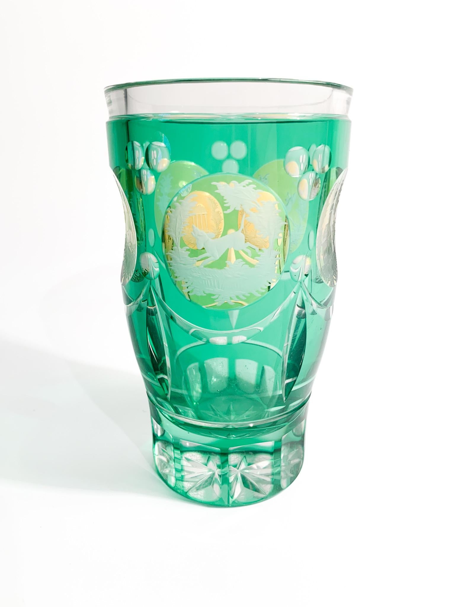 Biedermeier Acid-decorated Green and Yellow Crystal Glass from the 19th Century 3