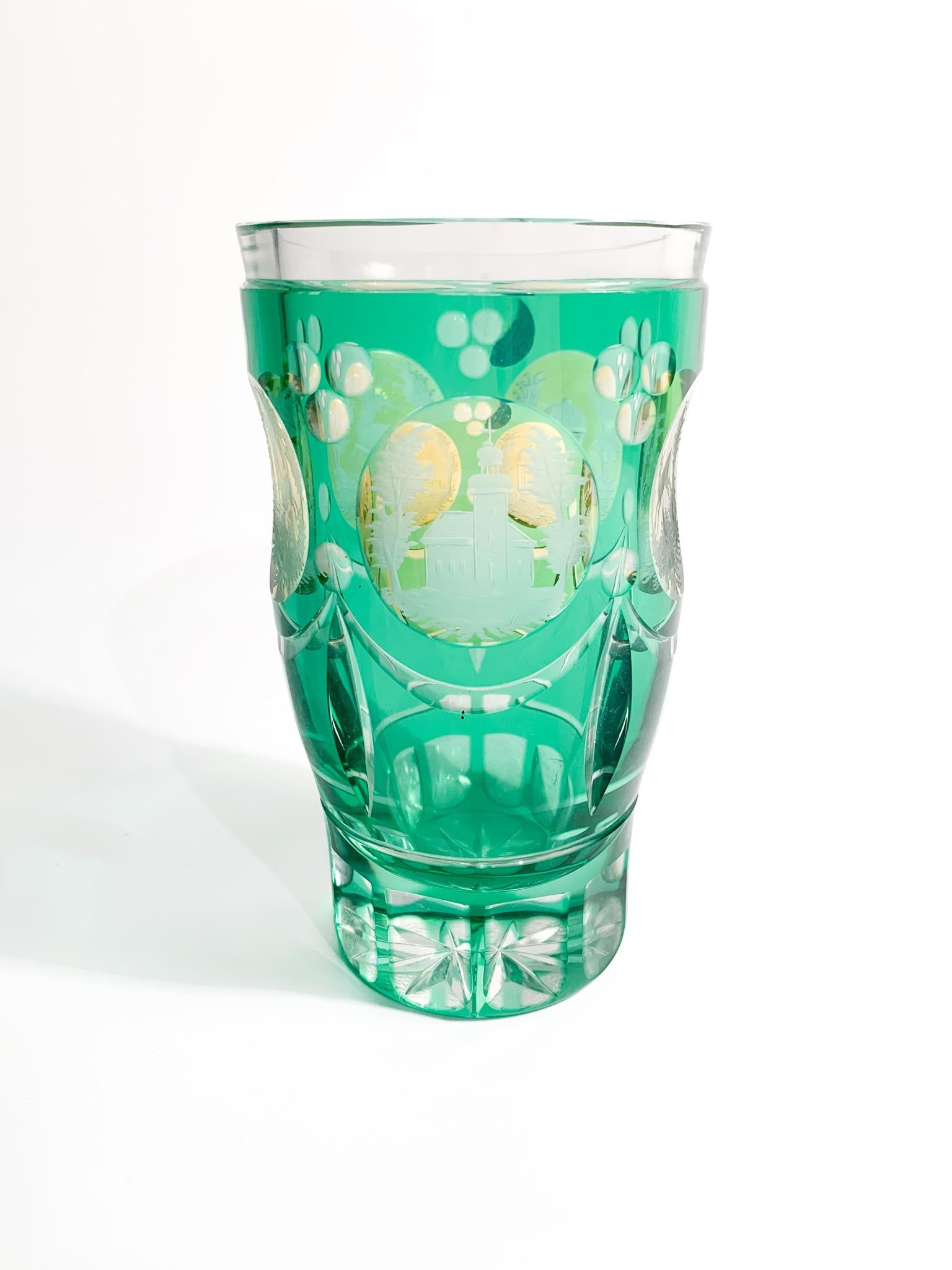 Biedermeier Acid-decorated Green and Yellow Crystal Glass from the 19th Century 4