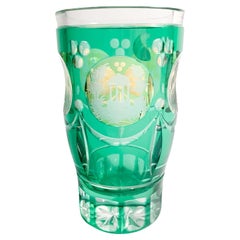 Used Biedermeier Acid-decorated Green and Yellow Crystal Glass from the 19th Century