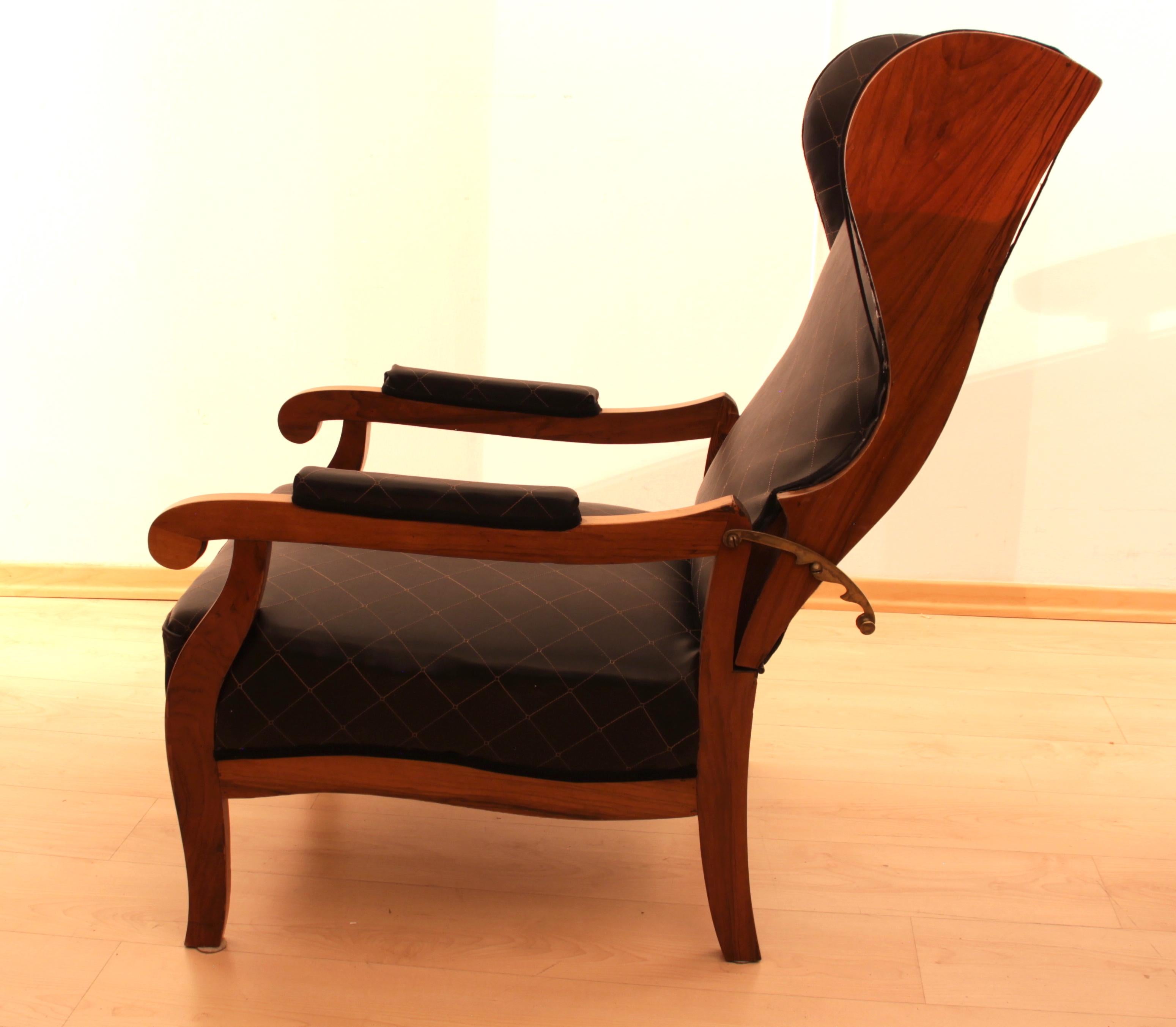 Polished Biedermeier Wing Chair, Adjustable, Walnut, South Germany, circa 1820