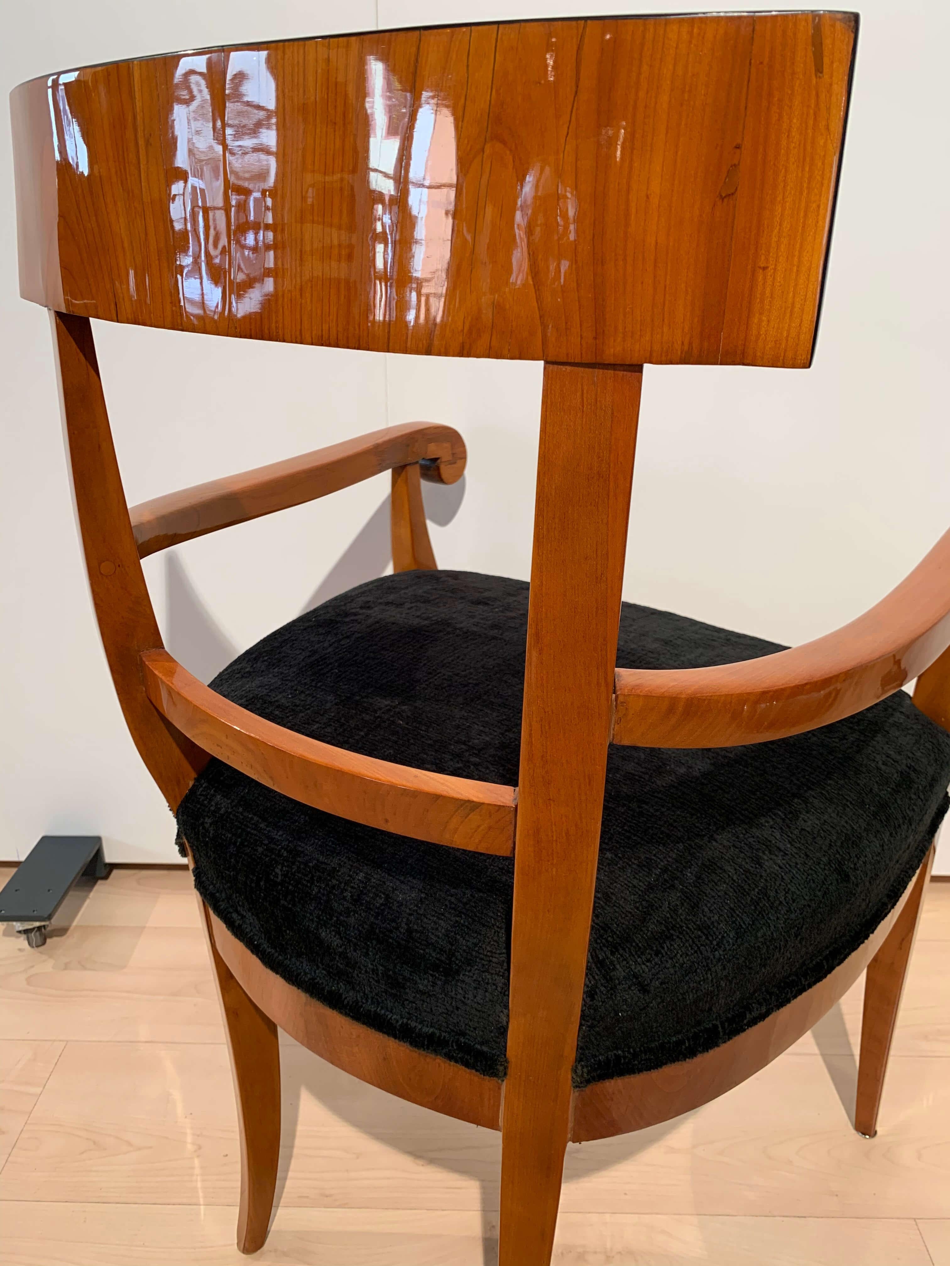 Biedermeier Armchair, Cherry Wood, Black Velvet, South Germany, circa 1830 12