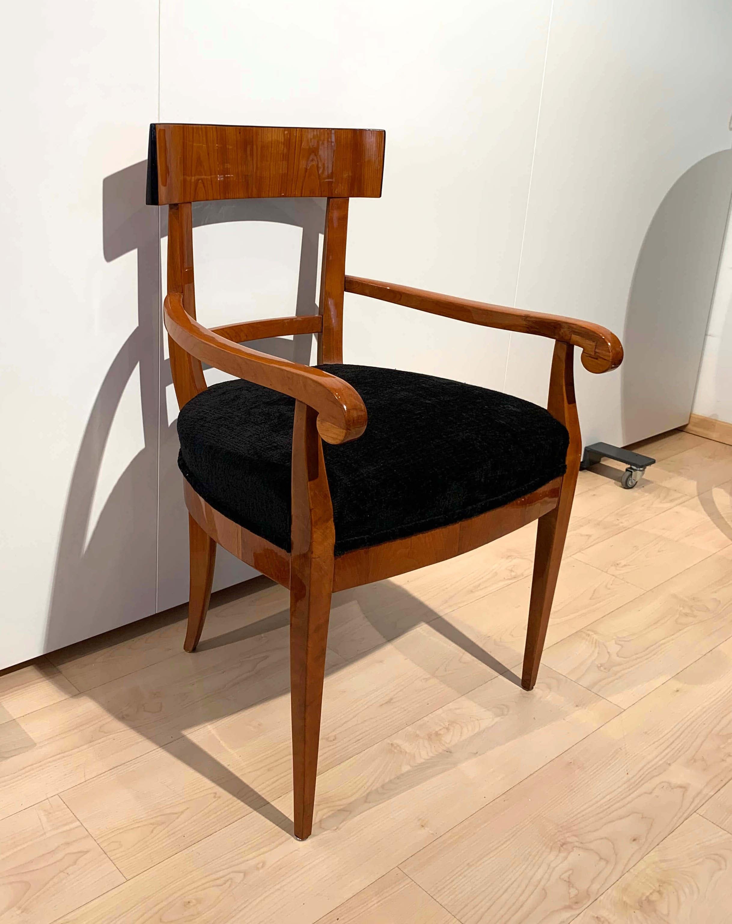 Mid-19th Century Biedermeier Armchair, Cherry Wood, Black Velvet, South Germany, circa 1830