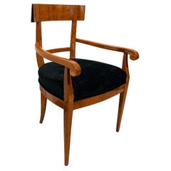 Biedermeier Armchair, Cherry Wood, Black Velvet, South Germany, circa 1830