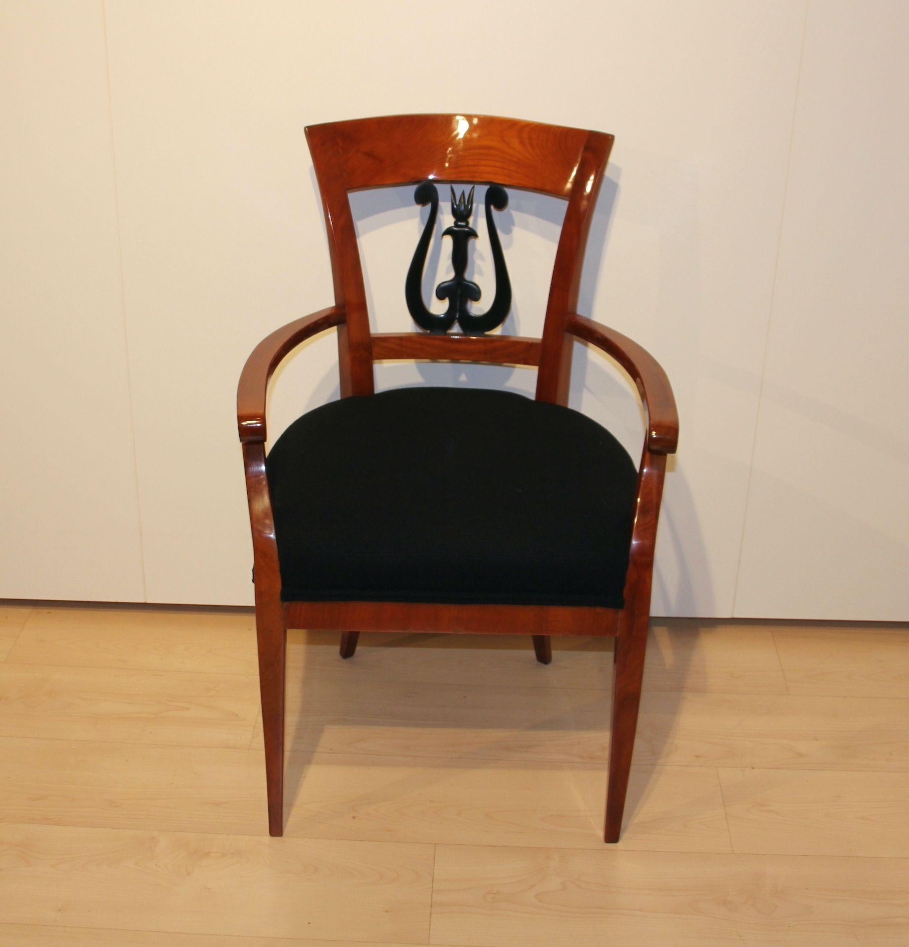 Biedermeier Armchair, Cherry Wood, Lyre Decor, South Germany, circa 1820 8