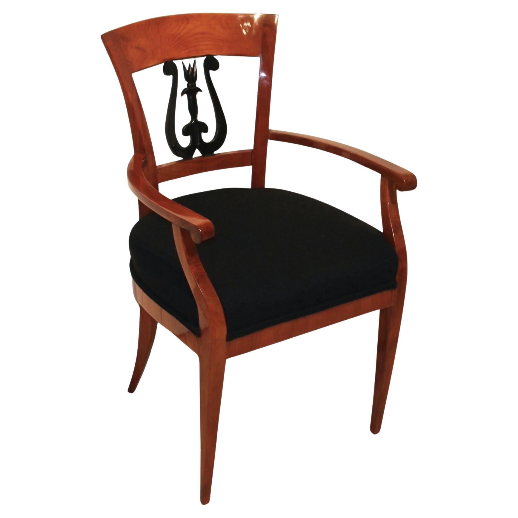 Biedermeier Armchair, Cherry Wood, Lyre Decor, South Germany, circa 1820