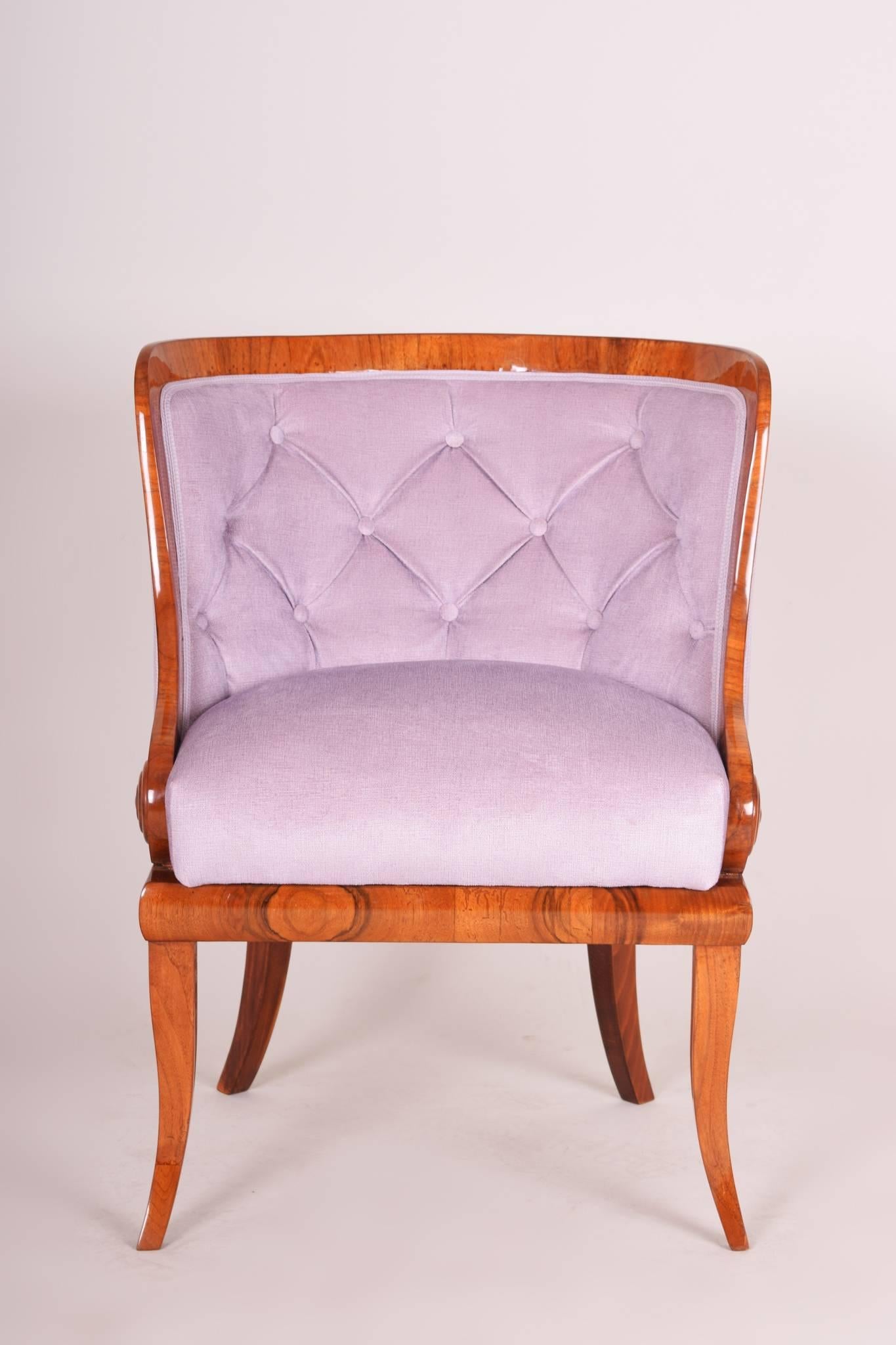 Shipping to any US port only for $290 USD

Biedermeier armchair.
This armchair belonged to the heritage of the Dalmberg family from the Bohemian castle in Dacice.
Material: Walnut.
Completely restored.
New fabric.
Shellac-polish.

We guarantee safe
