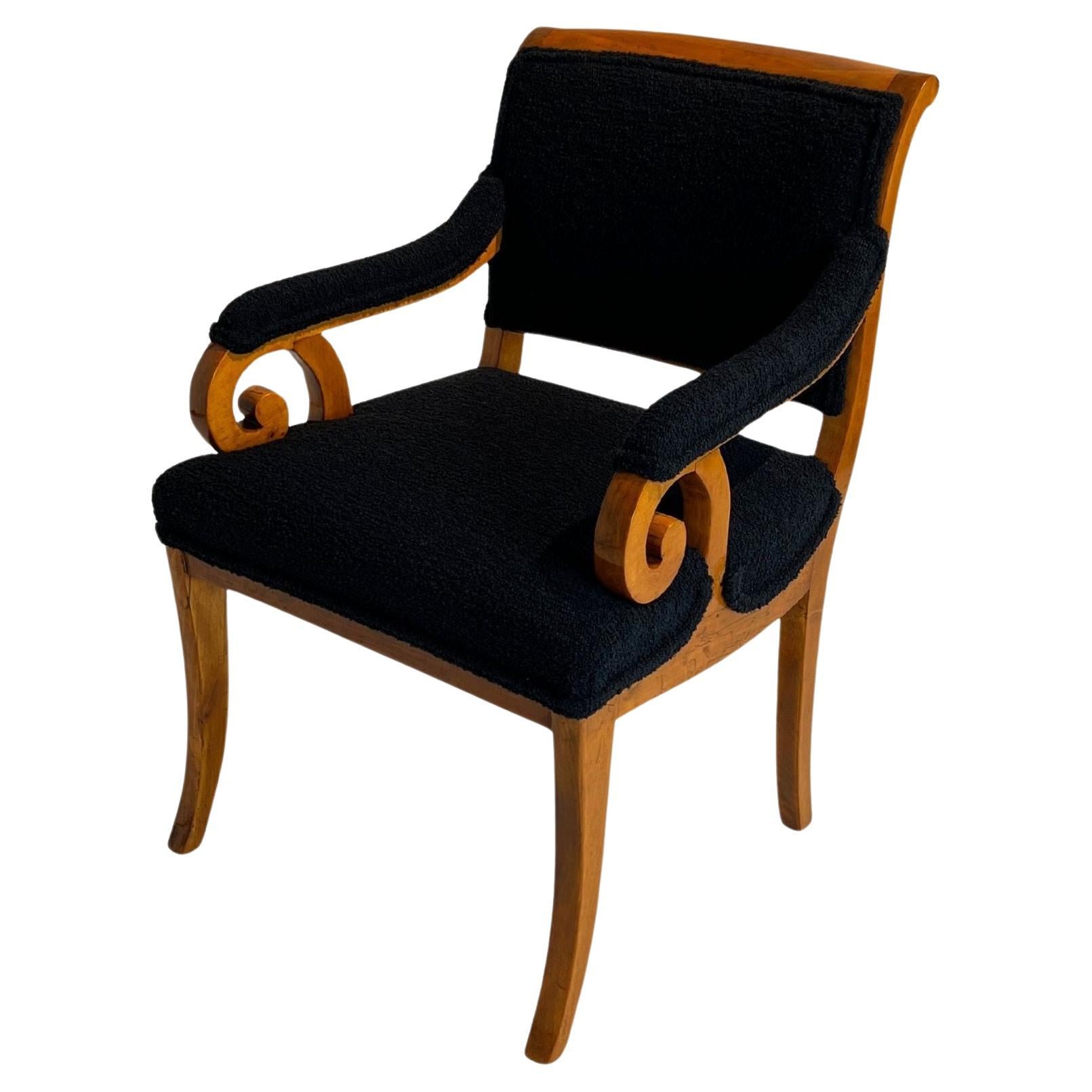 Biedermeier Armchair, Solid Beech, Black Boucle, South Germany circa 1830