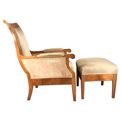 Biedermeier Armchair with Ottoman, Germany 1820-1830, Walnut