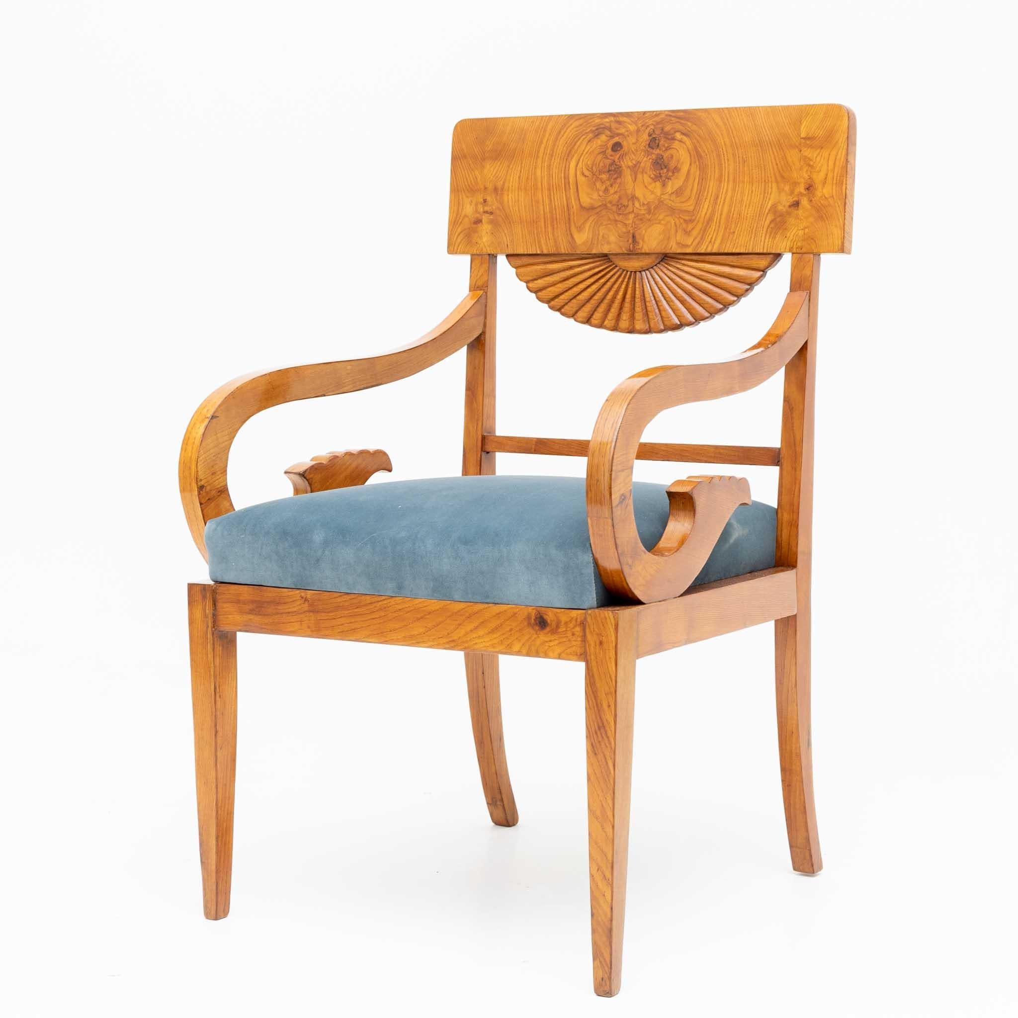 Biedermeier Armchairs with Blue Upholstery, Baltic States Around 1830 For Sale 1