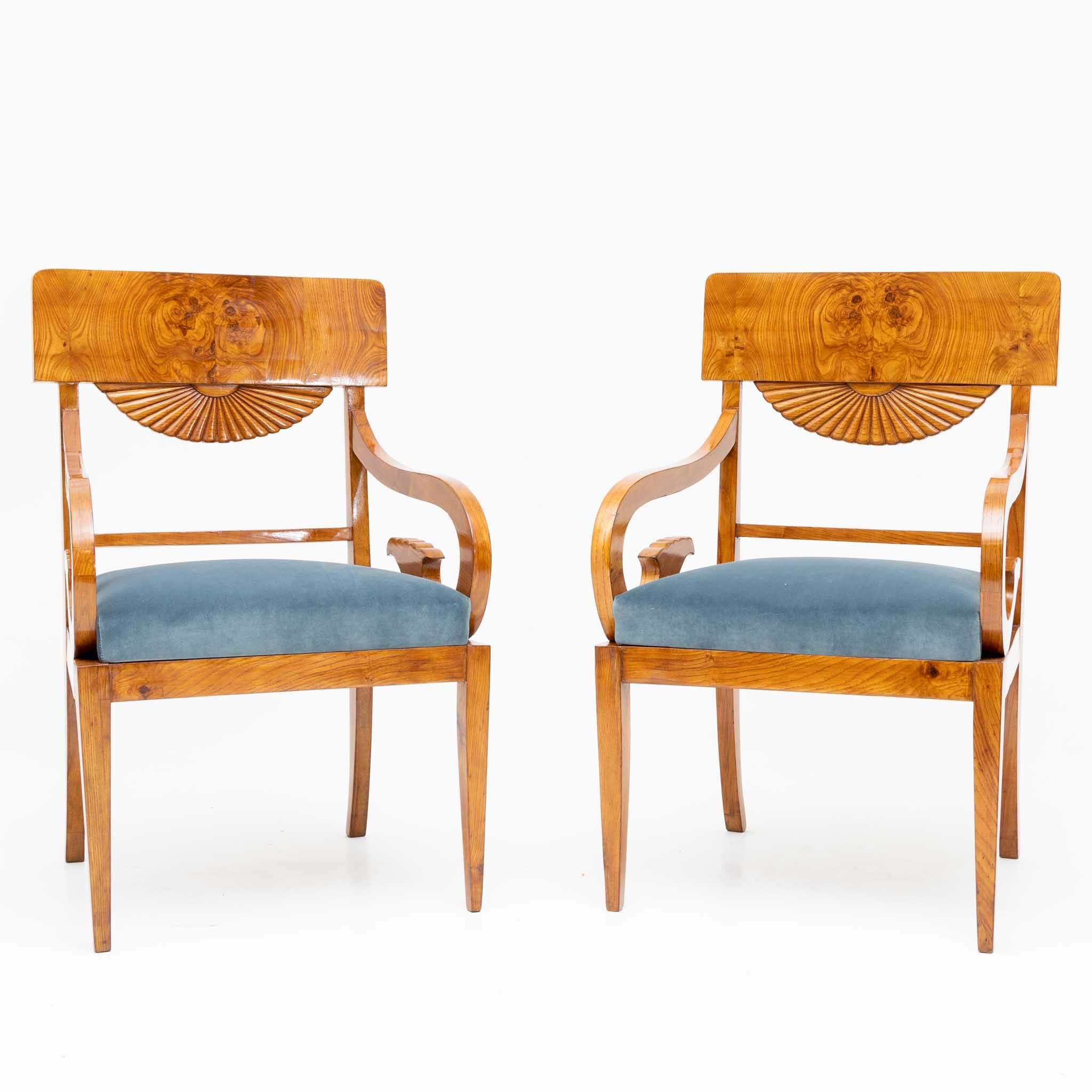 Biedermeier Armchairs with Blue Upholstery, Baltic States Around 1830 For Sale 2